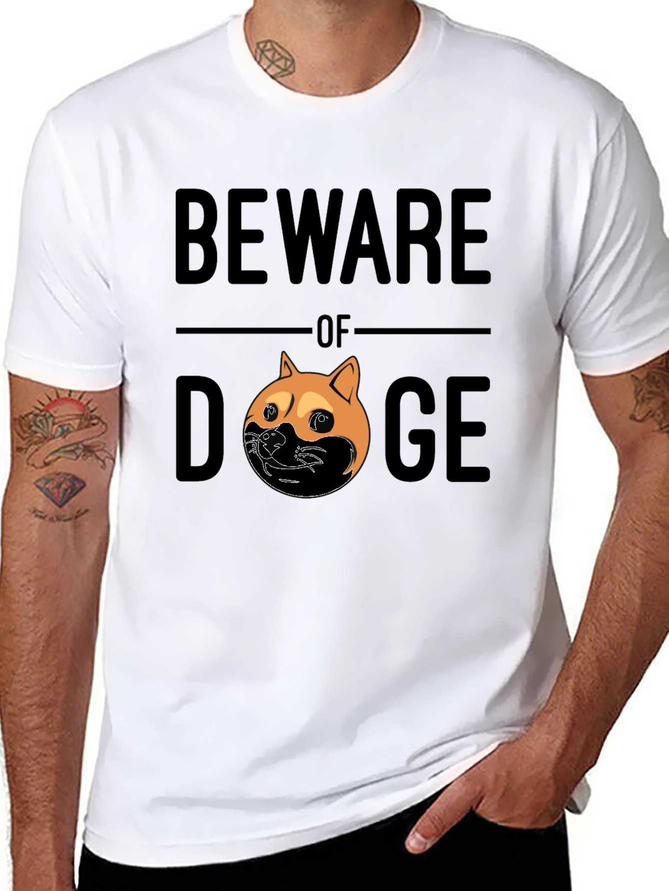 Black Beware of Doge Funny Graphic Tee - Black view 8