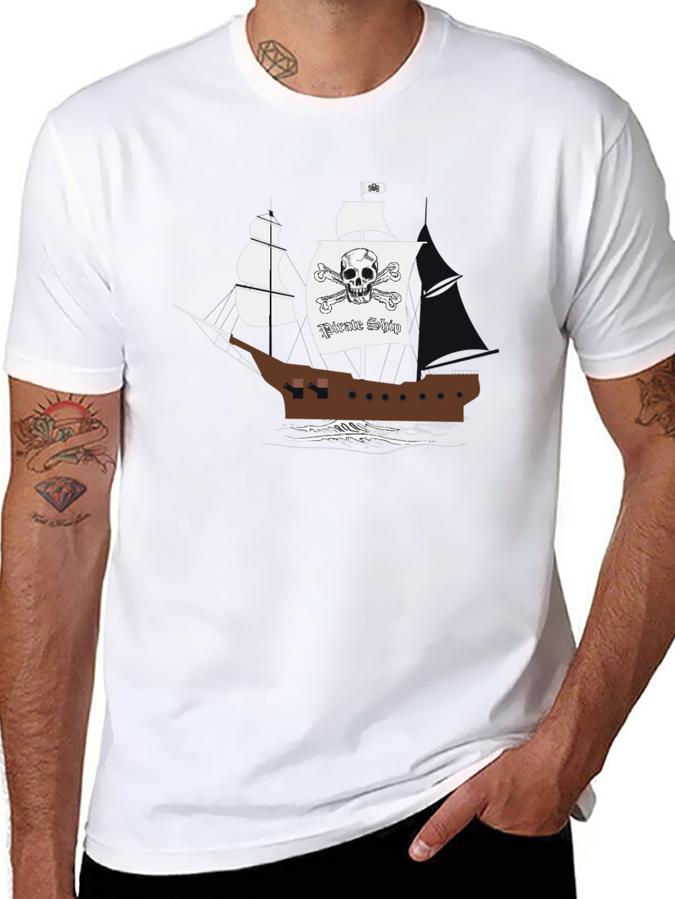 Pirate Ship Graphic T-Shirt - Black Cotton Tee - 8