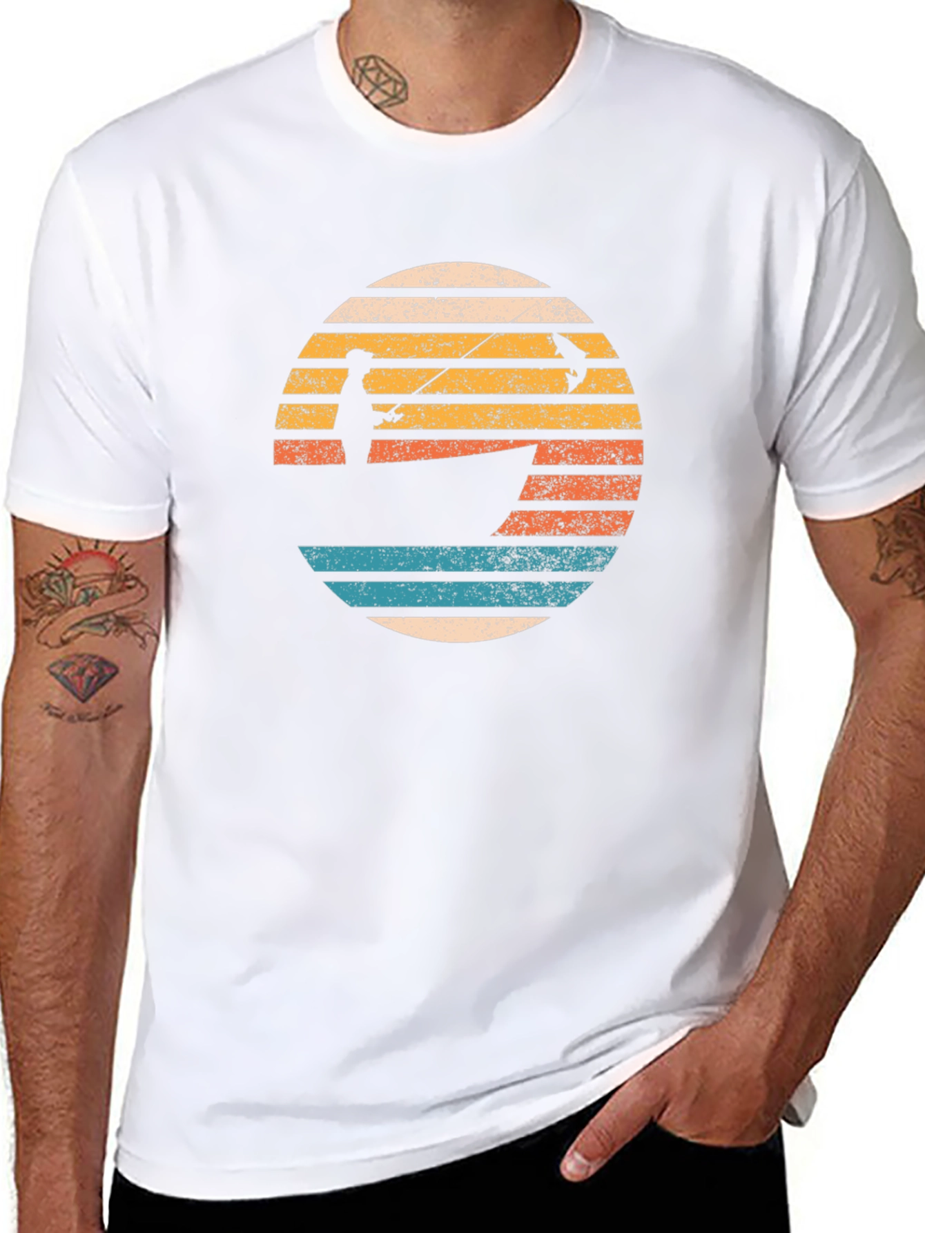 Black Retro Fishing T-Shirt - Fisherman Sunset Tee view 8