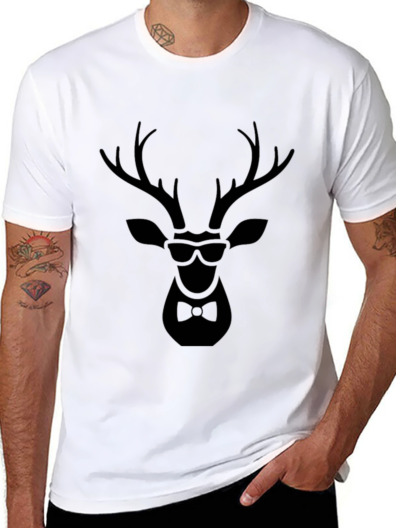 Black Cool Deer Graphic Tee - Stylish Animal Print T-Shirt view 8