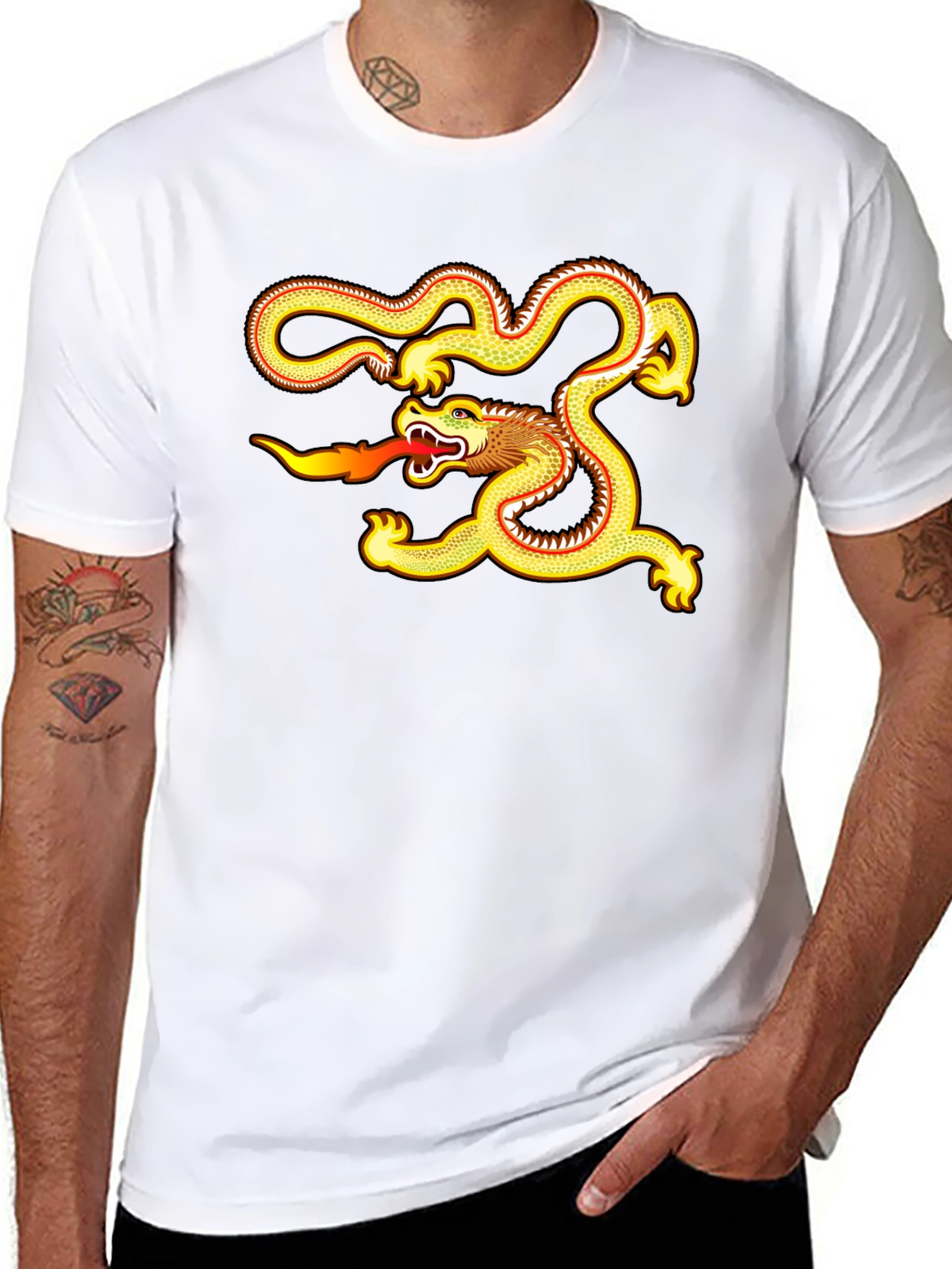Black Golden Dragon Graphic Tee - Black Cotton Comfort view 8