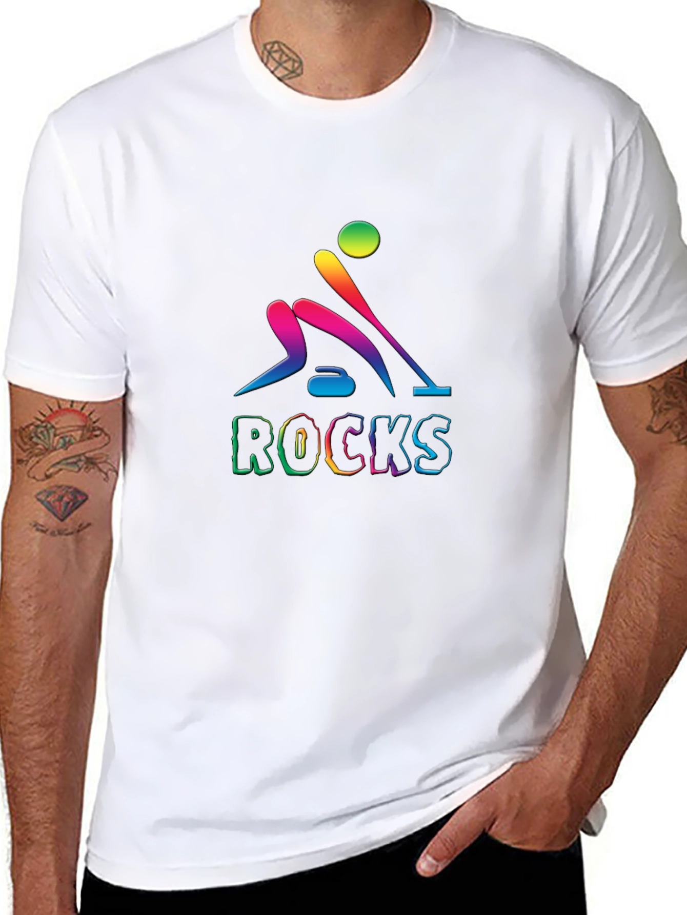 Black Rainbow Curling Rocks T-Shirt view 8