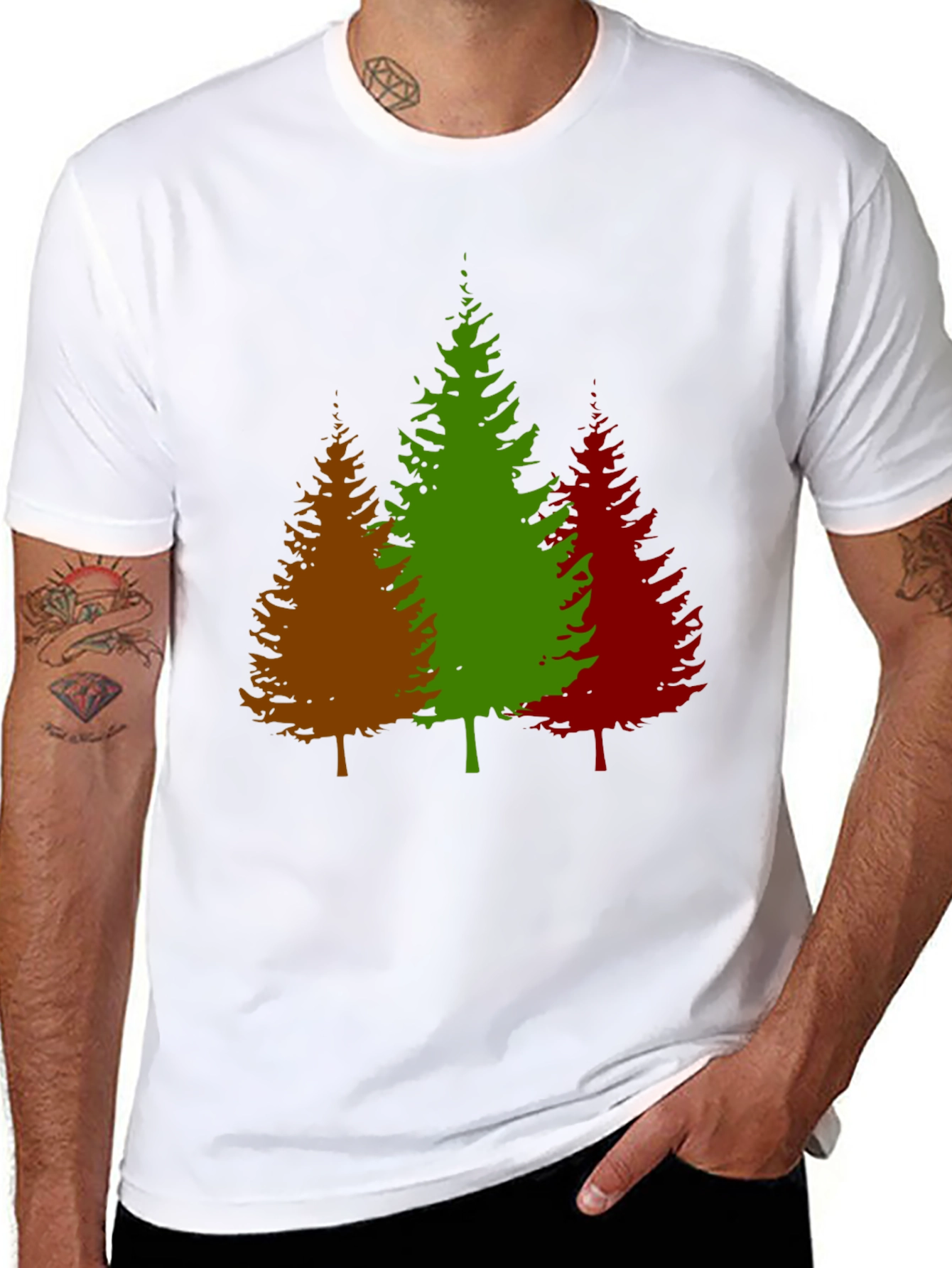 Black Colorful Evergreen Tree Graphic T-Shirt view 8