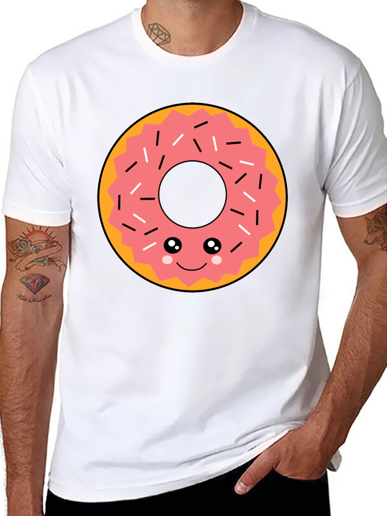 Black Kawaii Donut Graphic Tee - Funny Food T-Shirt view 8