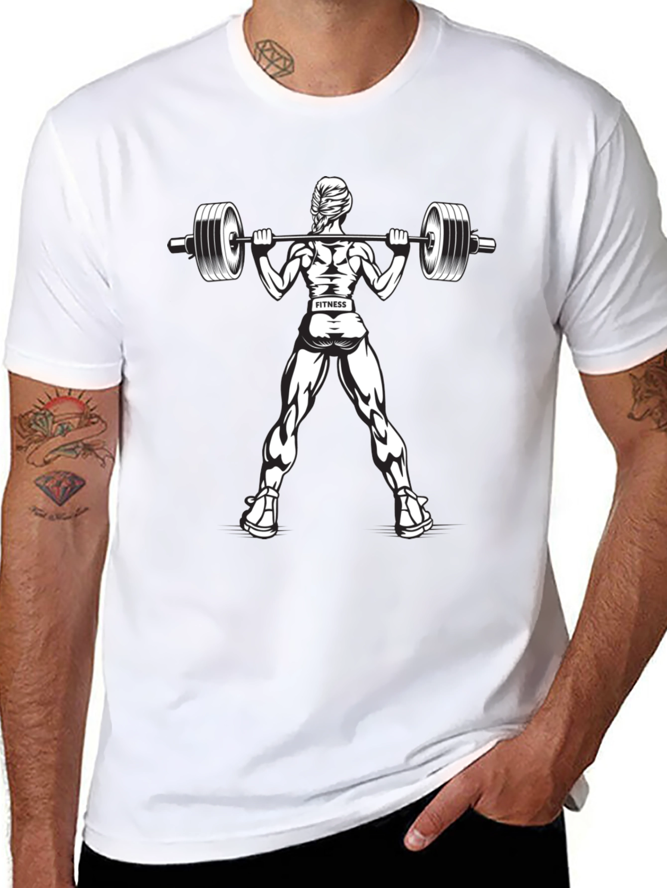 Black Fitness Squat T-Shirt, Gym Workout Tee view 8