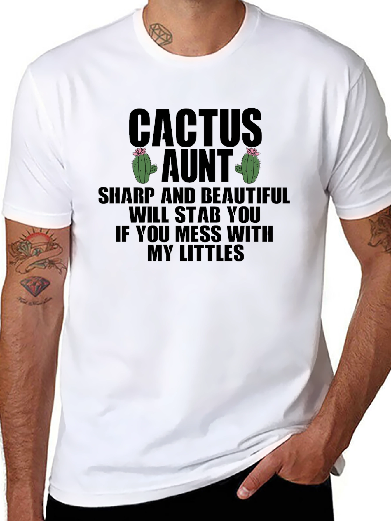 Black Cactus Aunt T-Shirt: Sharp & Beautiful, Funny Aunt Tee view 8