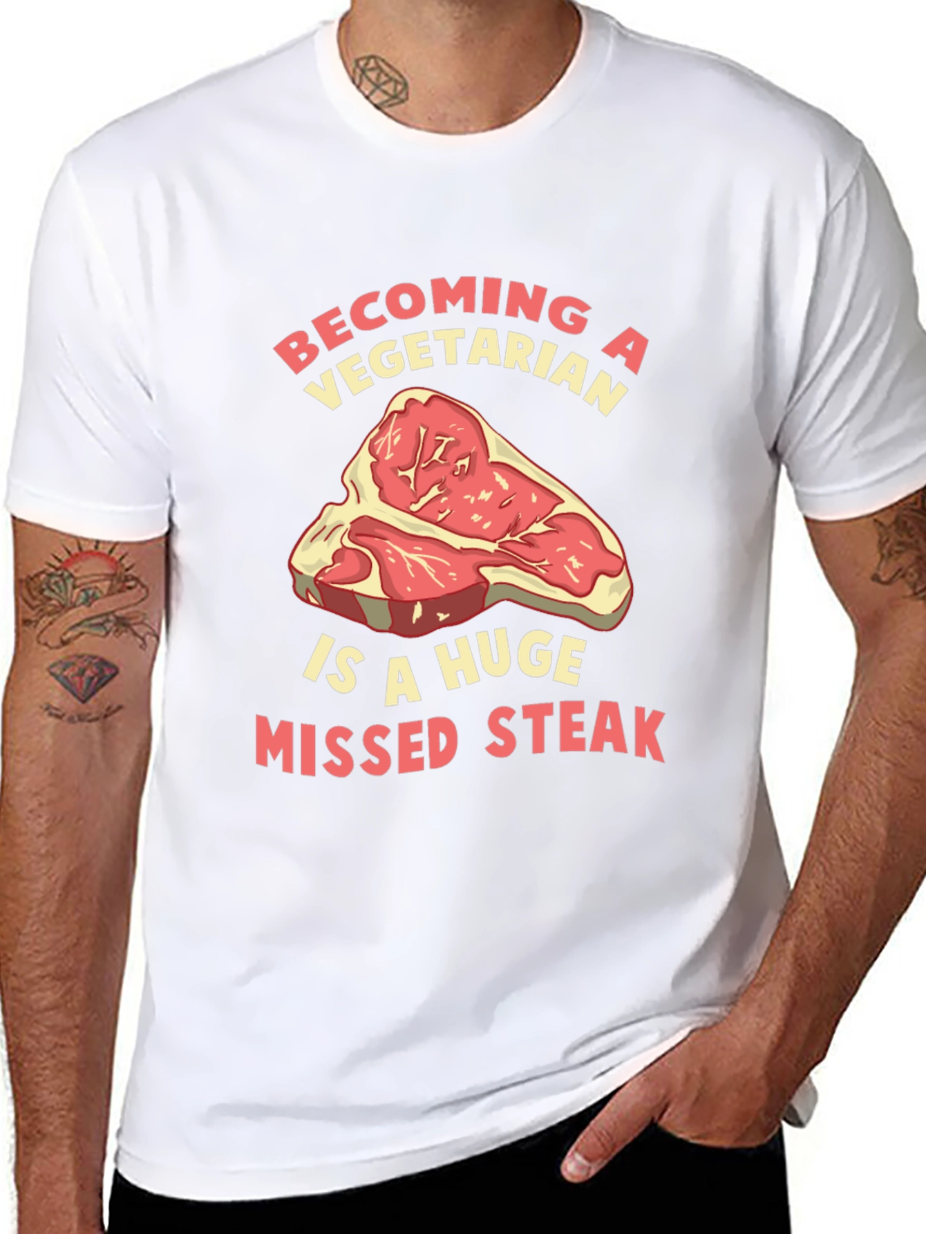 Black Funny "Missed Steak" Vegetarian T-Shirt view 8