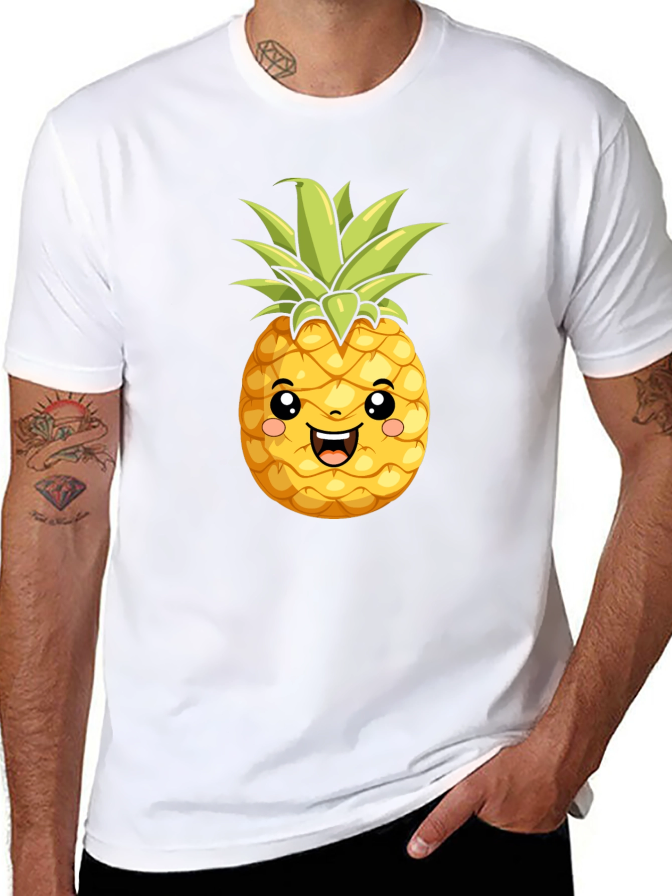 Black Cute Pineapple Graphic Black T-Shirt view 8