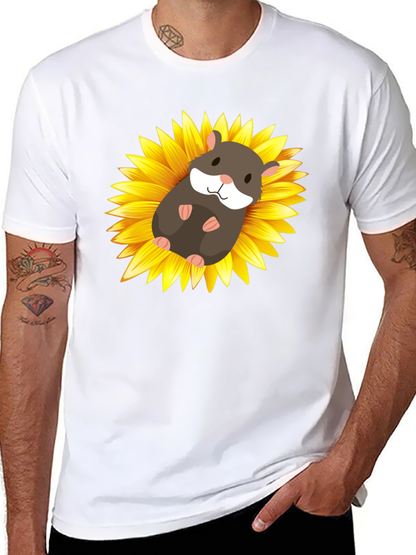 Black Hamster Sunflower Graphic T-Shirt view 8