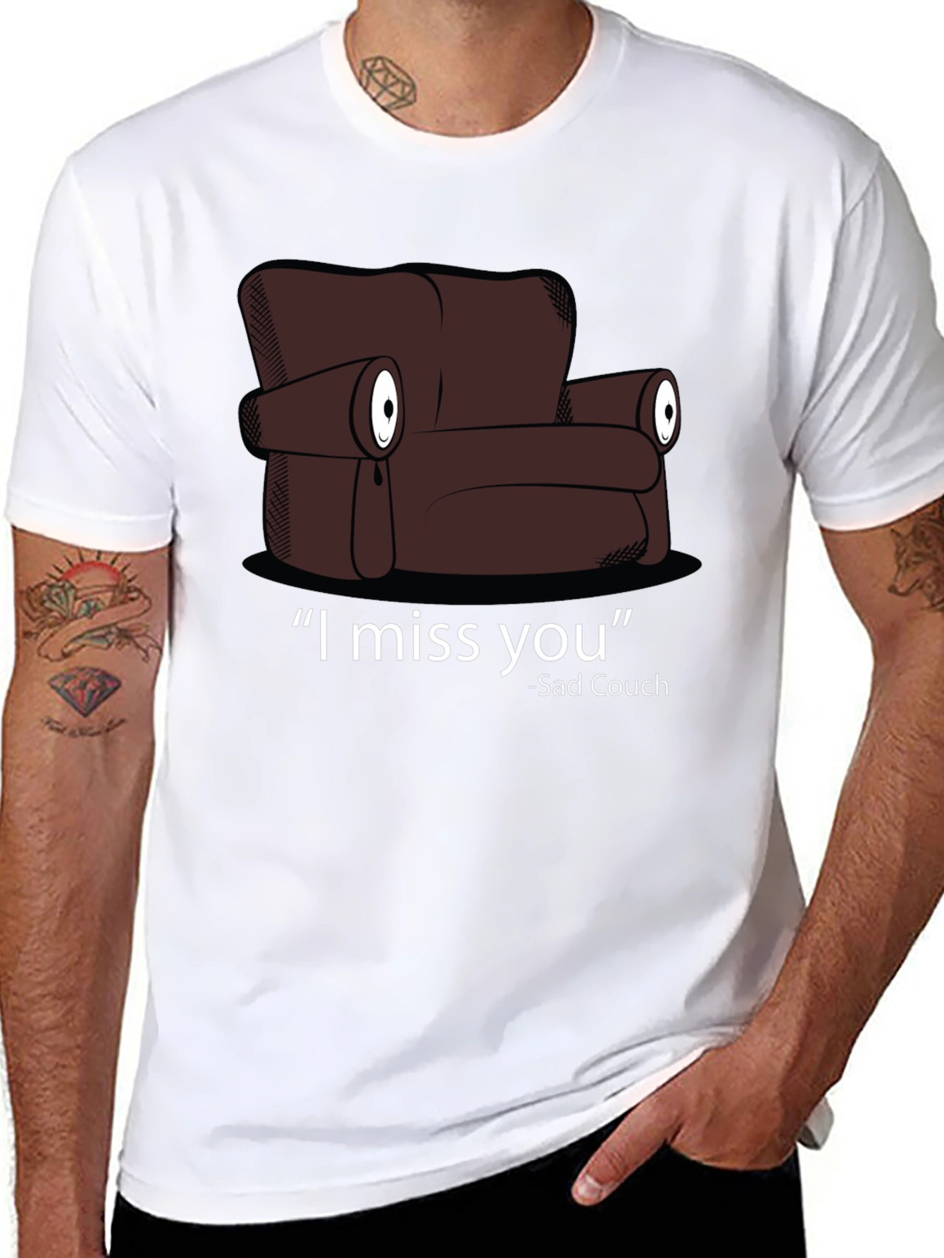 Black Sad Couch T-Shirt - I Miss You Graphic Tee view 8