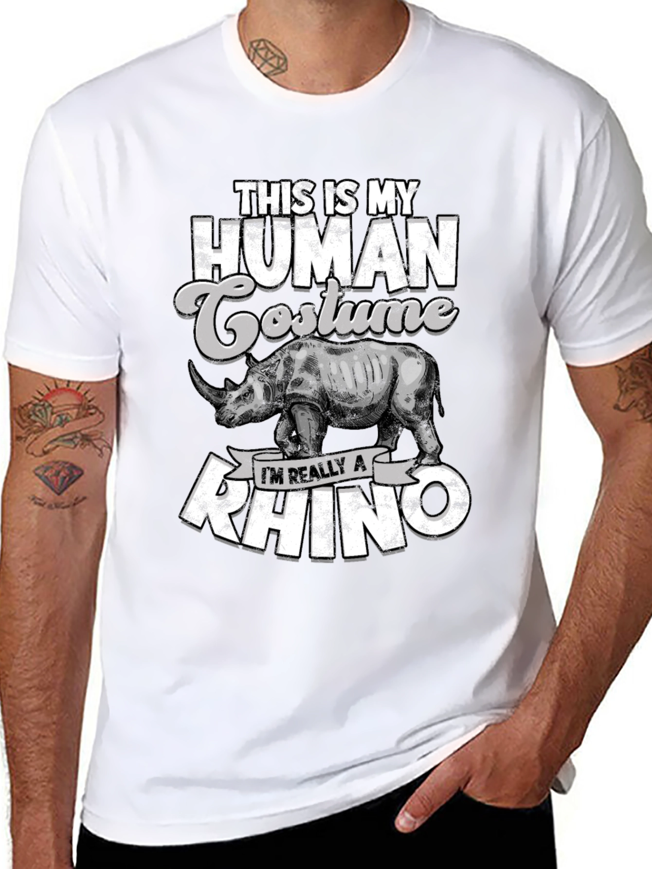 Black Funny Rhino Costume T-Shirt view 8