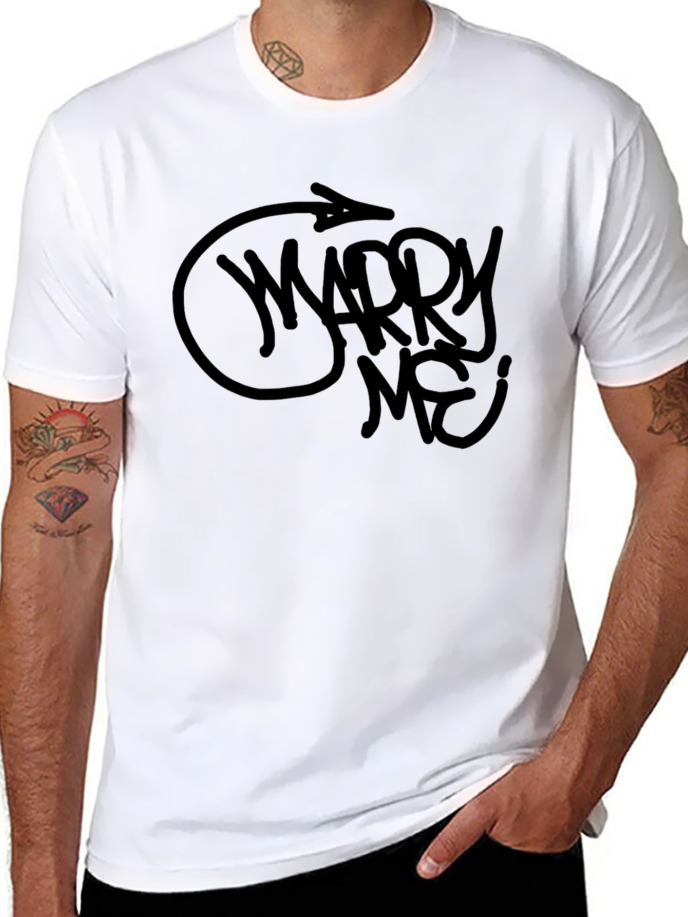 Black Marry Me? Graphic Tee - Men's Black T-Shirt view 8