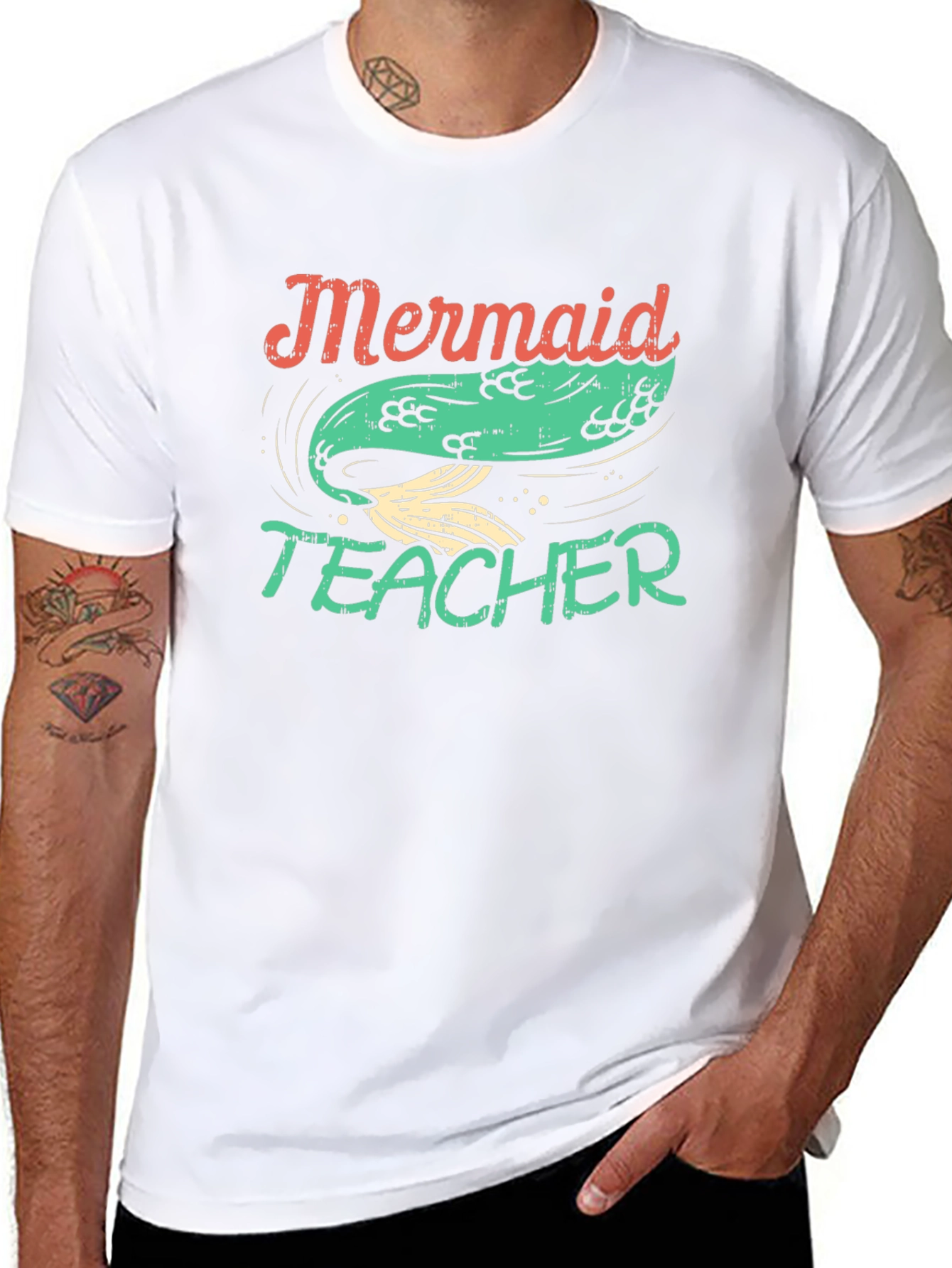 Black Mermaid Teacher Graphic Tee - Black Cotton T-Shirt view 8