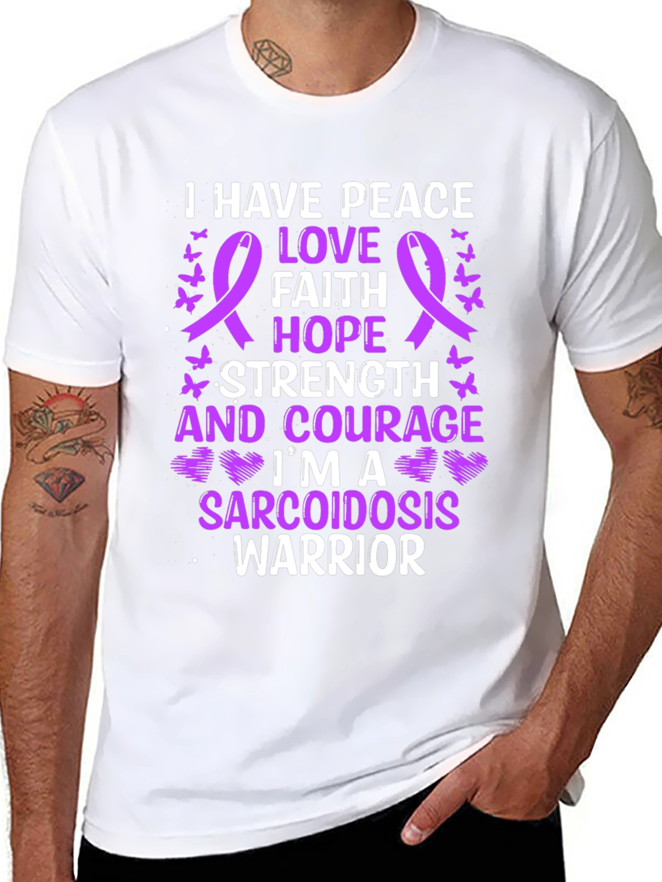Black Sarcoidosis Warrior Awareness Ribbon Graphic T-Shirt view 8