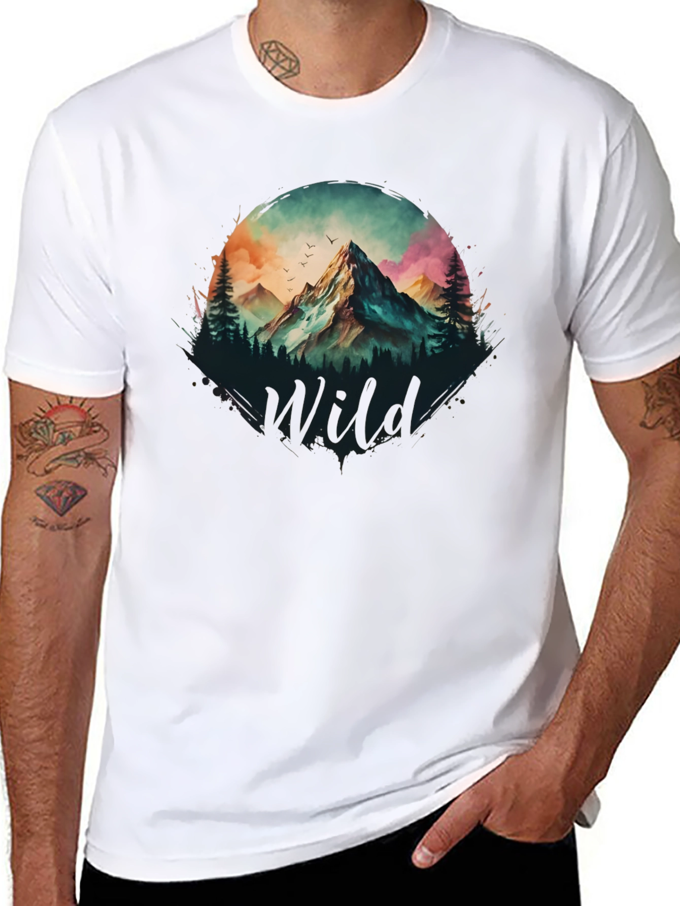 Black Wild Mountain Scene Graphic T-Shirt view 8