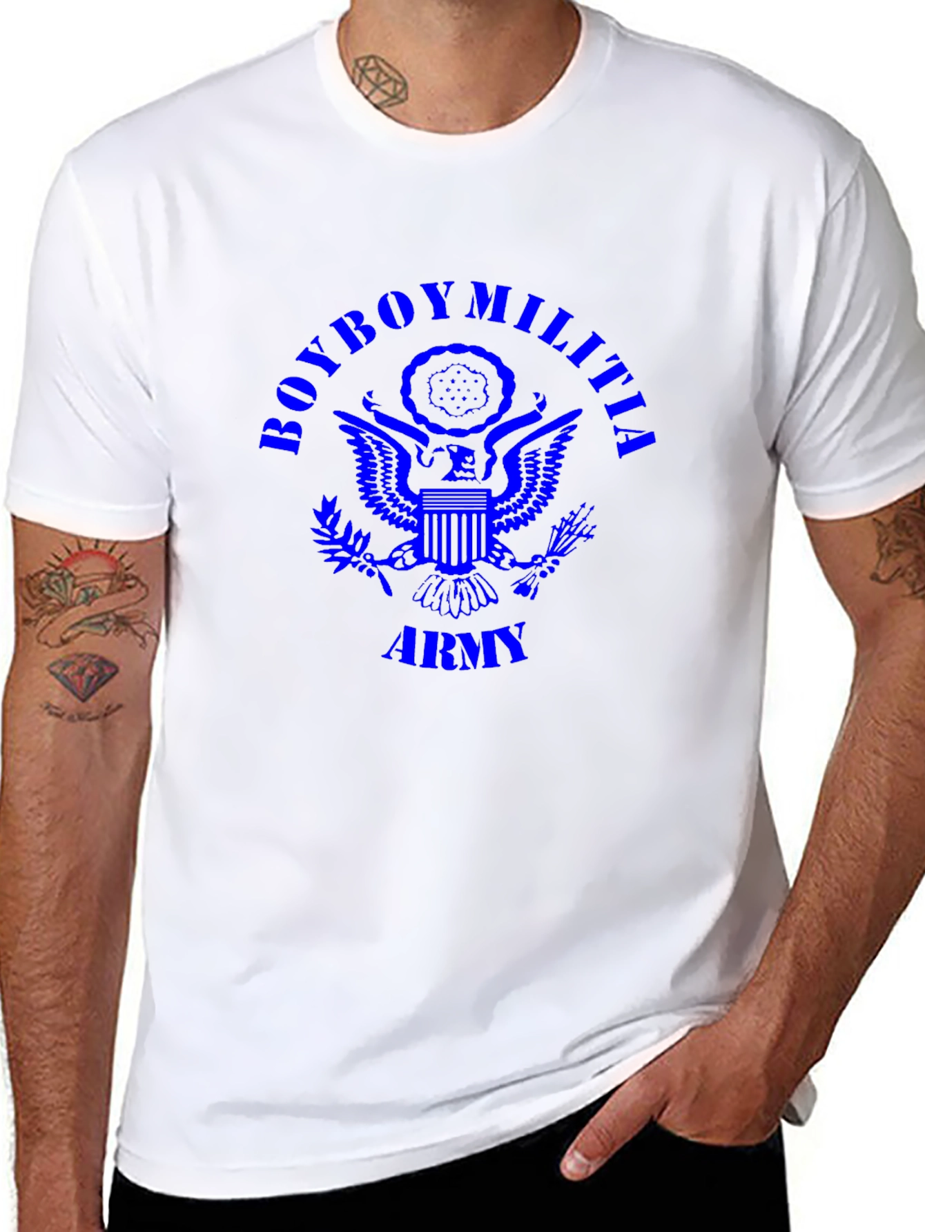 Black BoyBoy Militia Army T-Shirt - Blue Print view 8