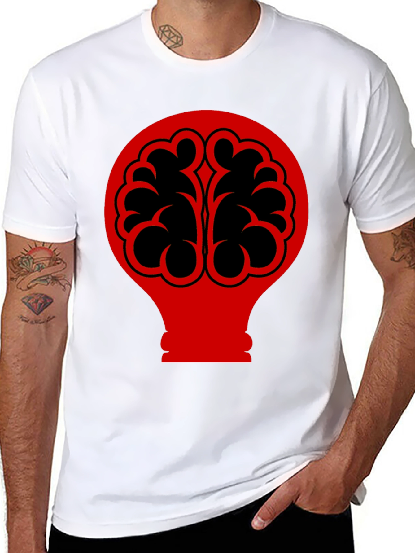 Black Brain Bulb Graphic Tee - Black Cotton T-Shirt view 8