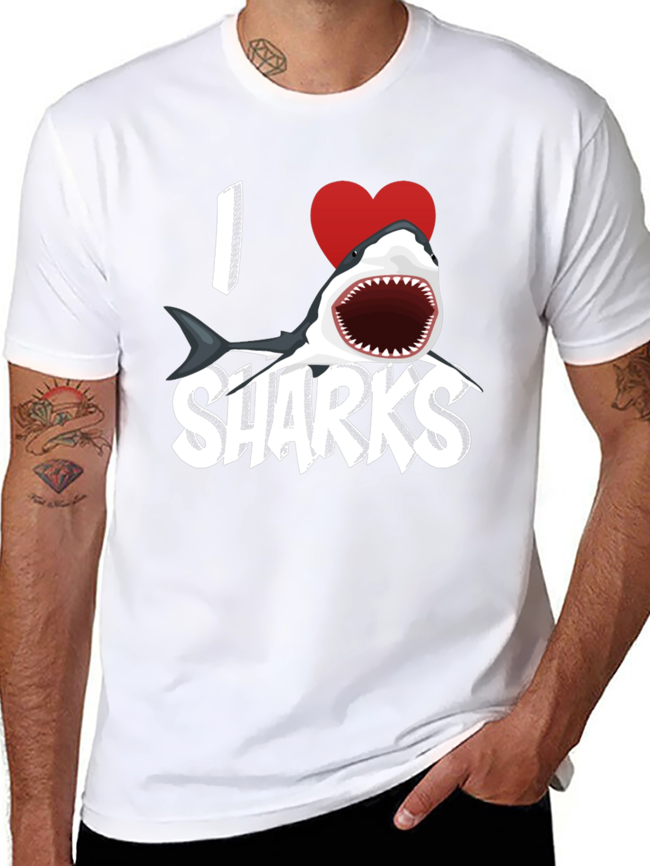 Black I Heart Sharks Graphic Tee - Black view 8