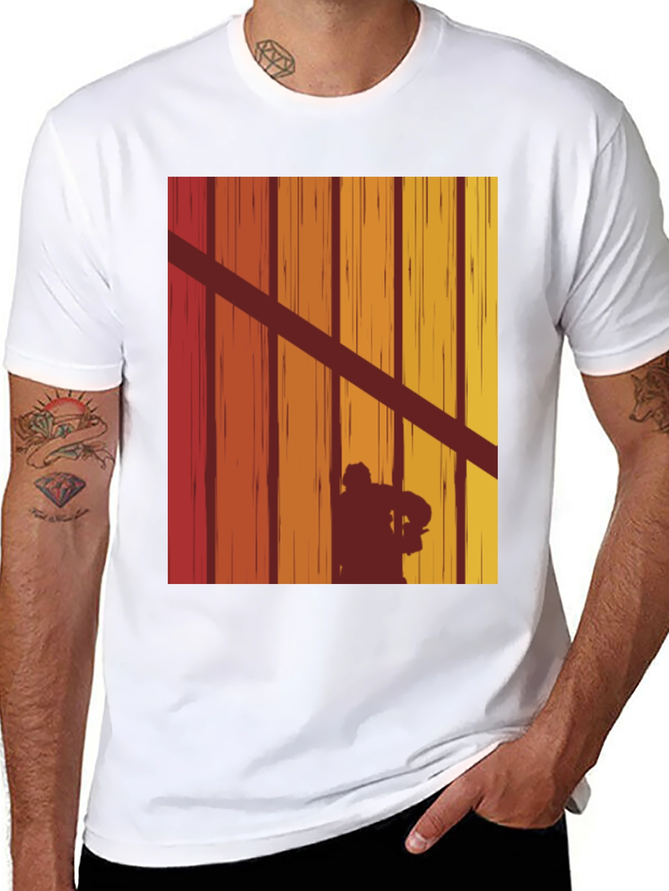 Black Retro Hockey Player Silhouette T-Shirt view 8