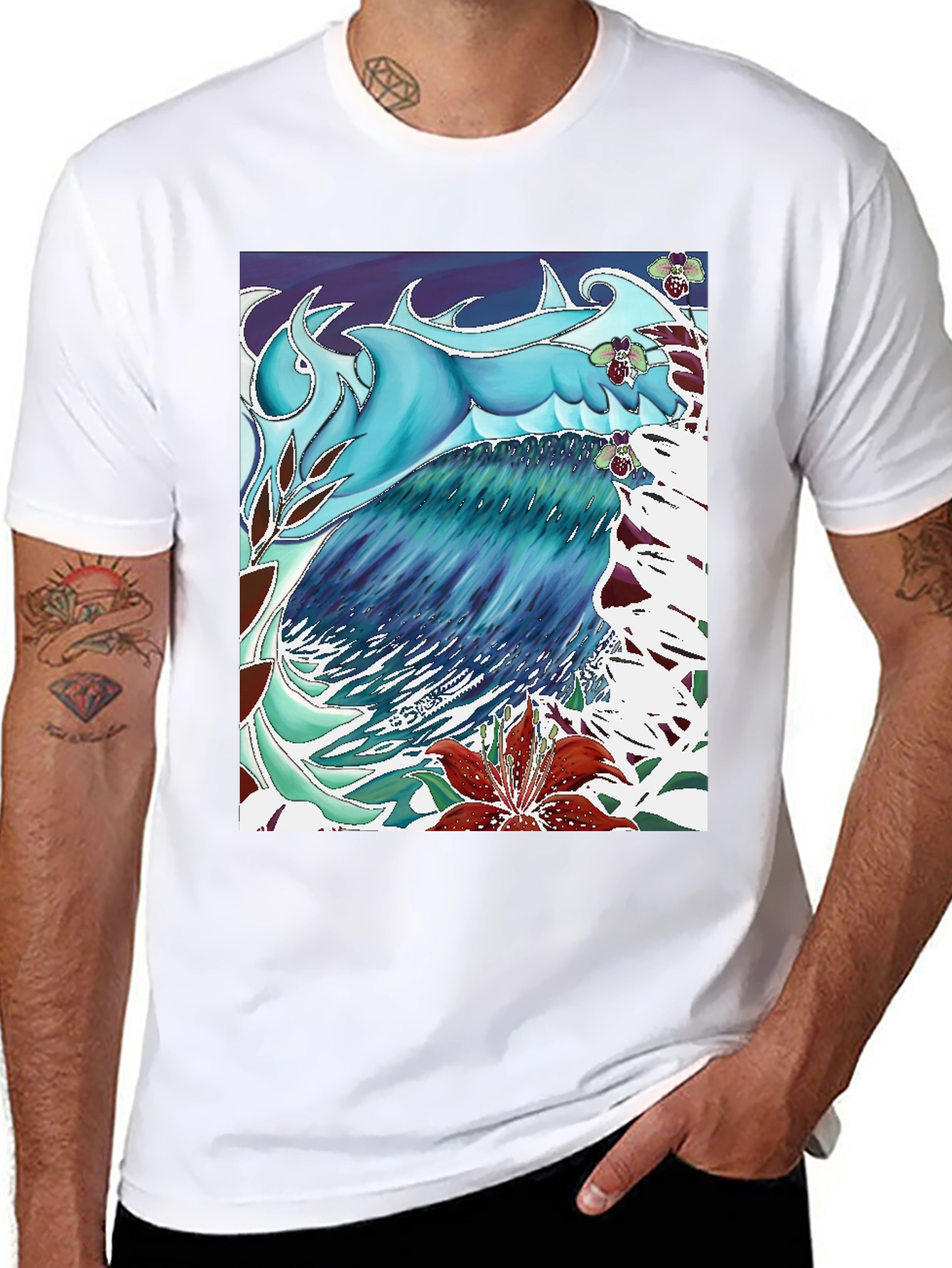 Black Ocean Wave Art T-Shirt - Cool Blue Design view 8