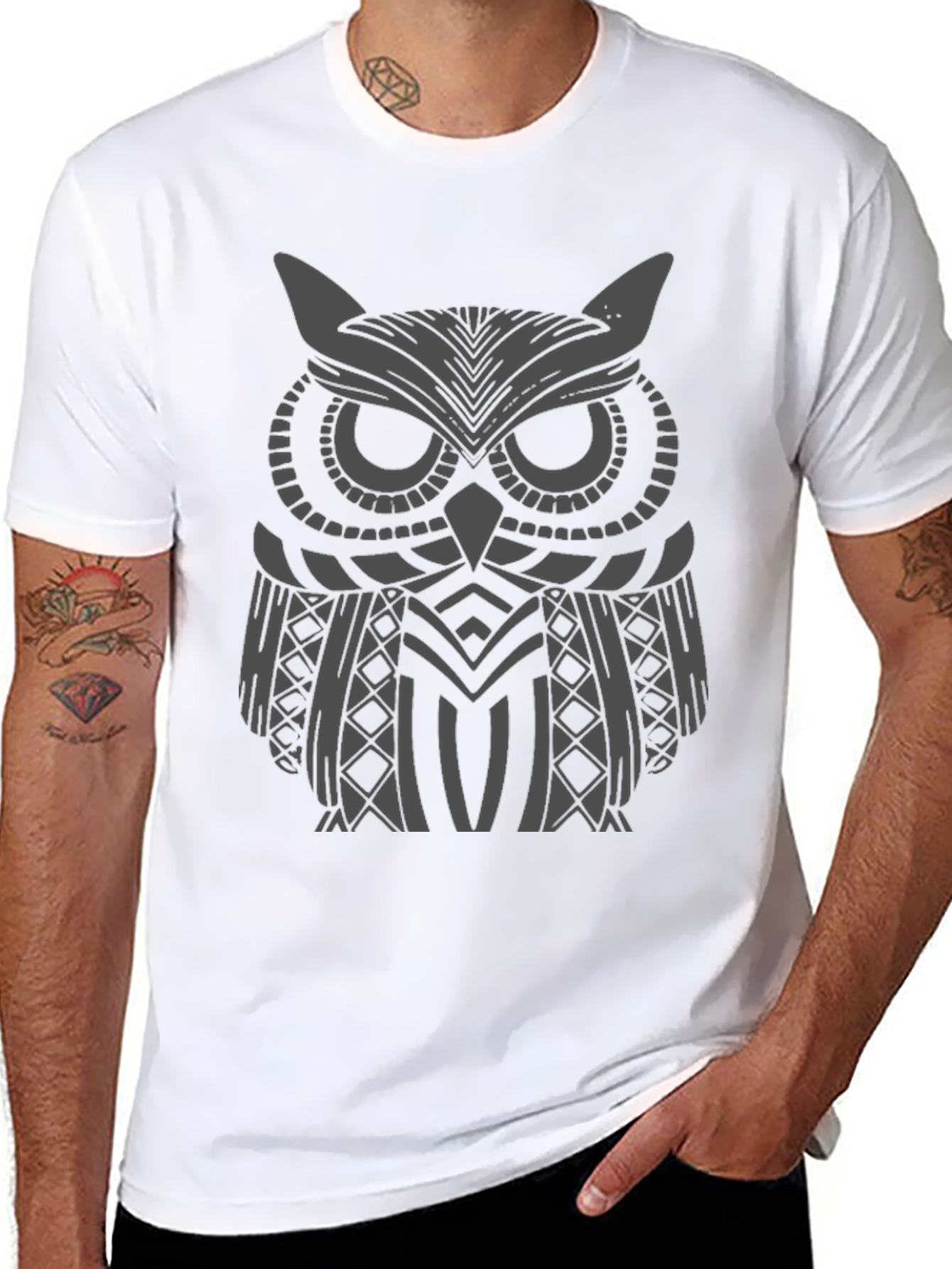 Black Owl Graphic Print Men's Black T-Shirt view 8