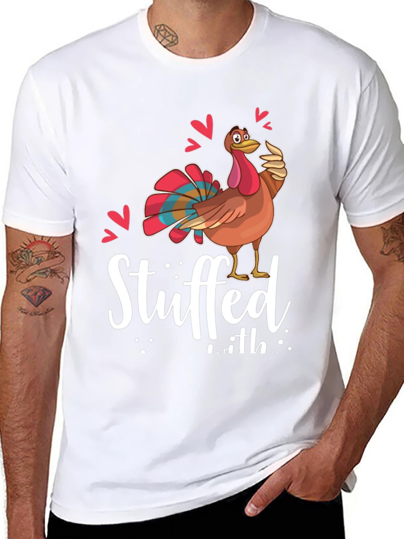 Black Funny Thanksgiving Turkey Stuffed With Love Graphic Tee view 8