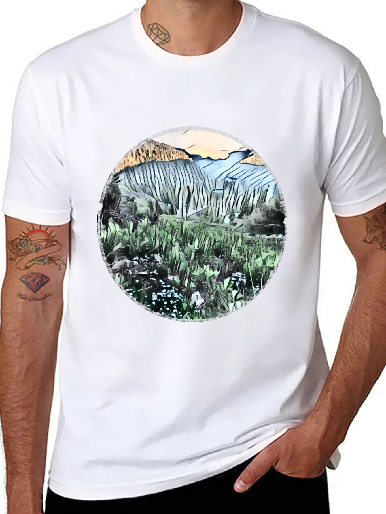 Black Nature Scene Graphic T-Shirt view 8