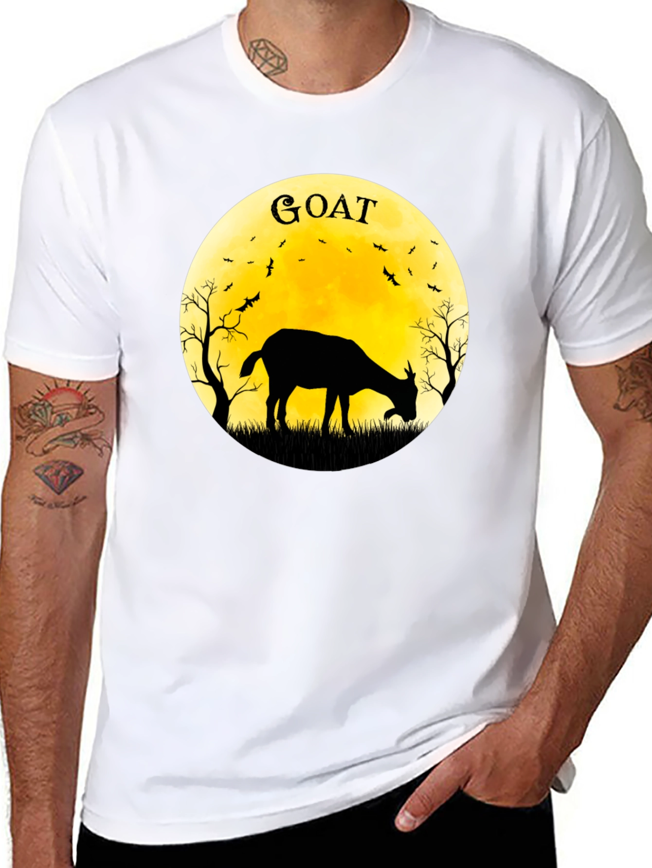 Black Goat Silhouette T-Shirt - Moonlit Design view 8