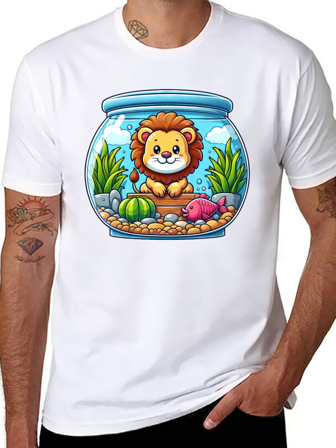 Black Lion in Fishbowl Graphic Tee view 8