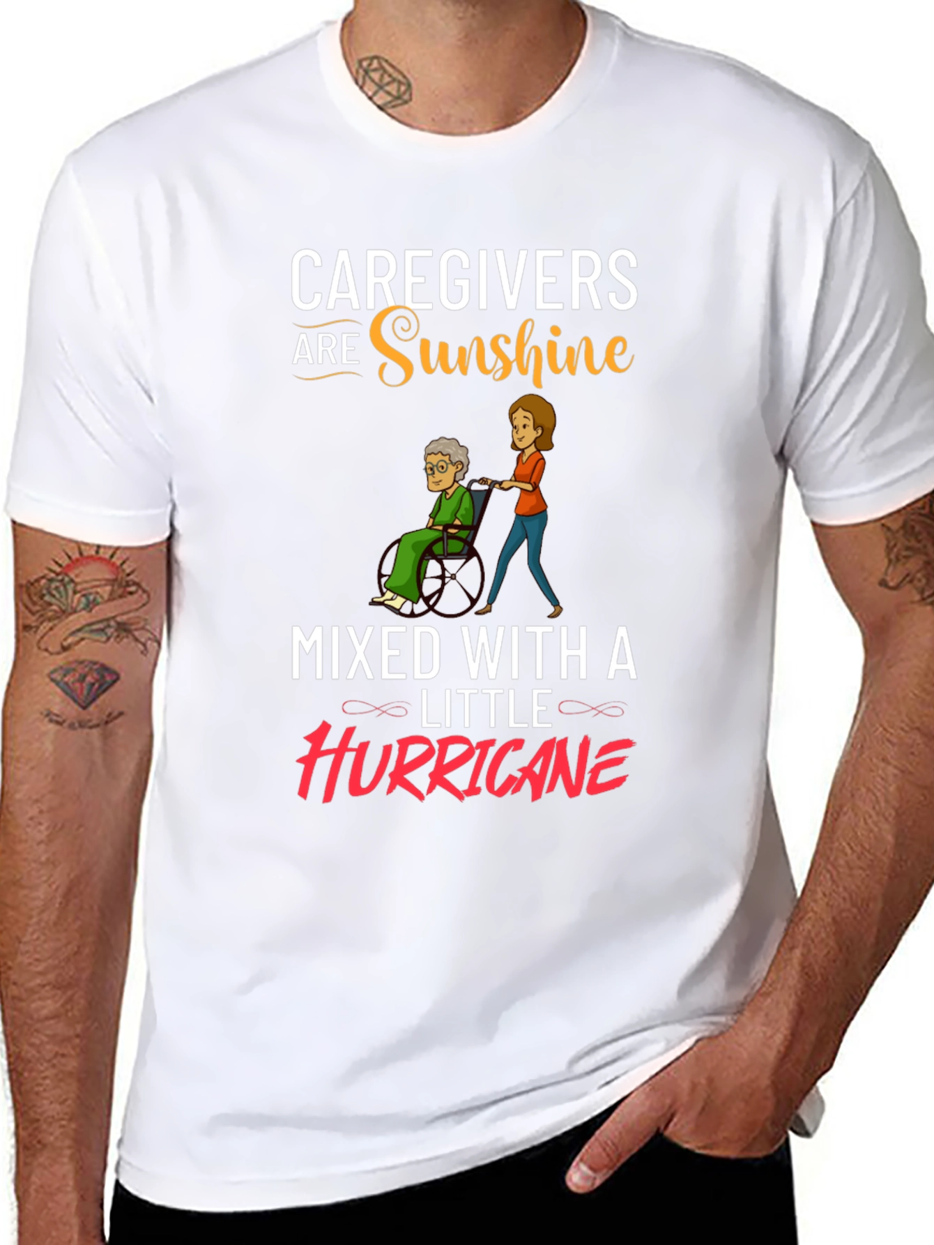 Black Caregiver Sunshine & Hurricane Graphic T-Shirt view 8