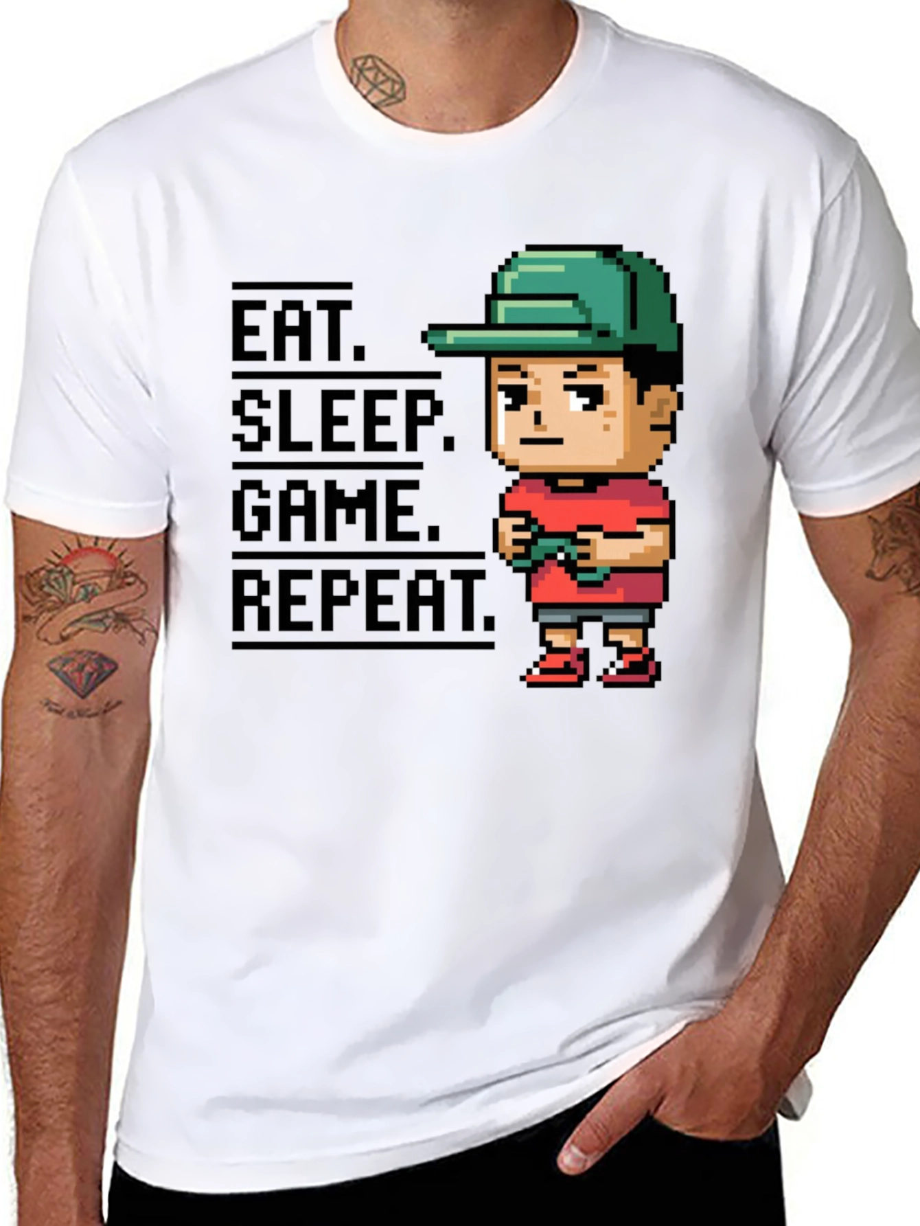 Black Eat Sleep Game Repeat Black Gamer T-Shirt view 8