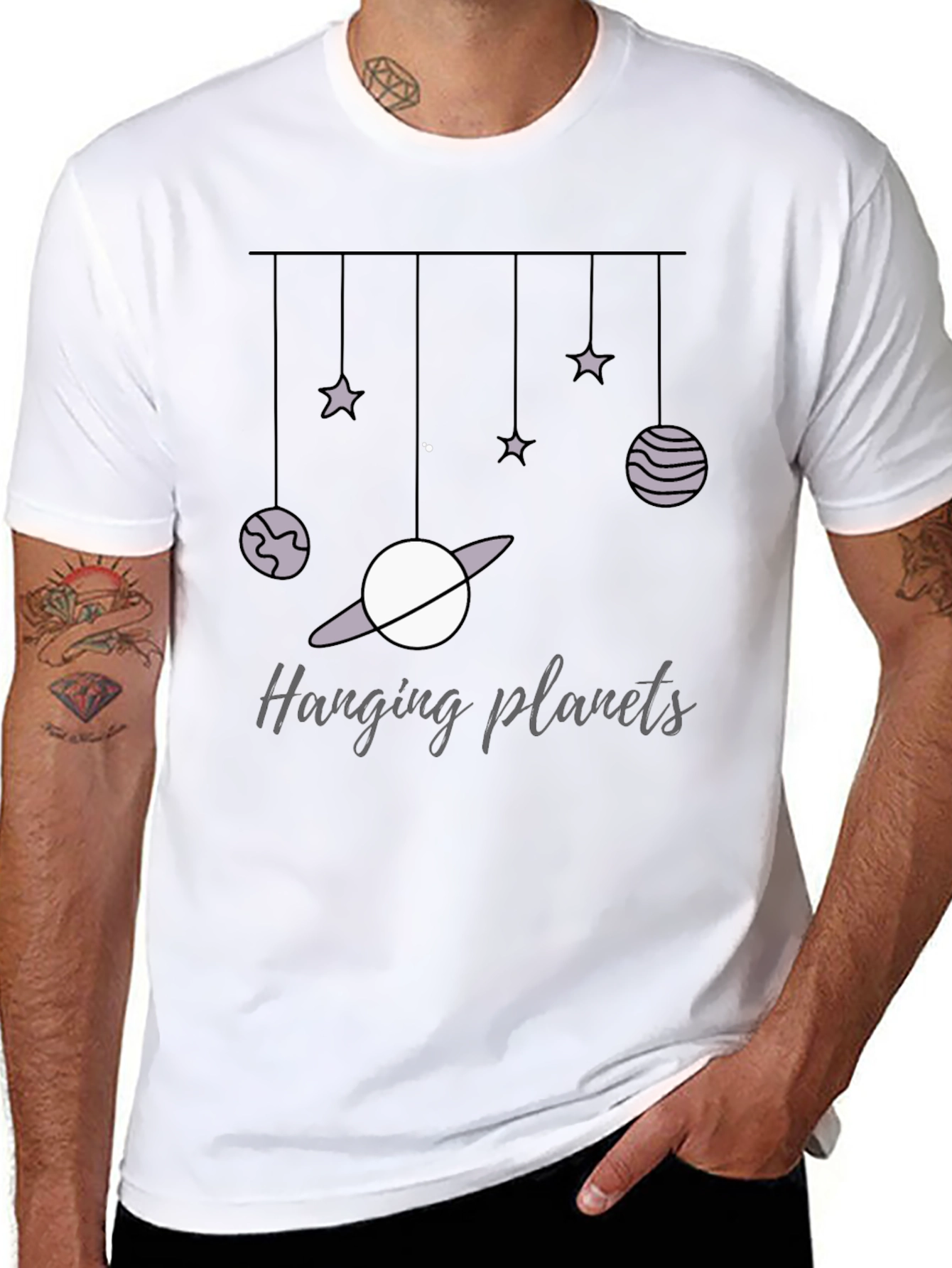 Black Hanging Planets Graphic Tee - Stylish Comfort view 8