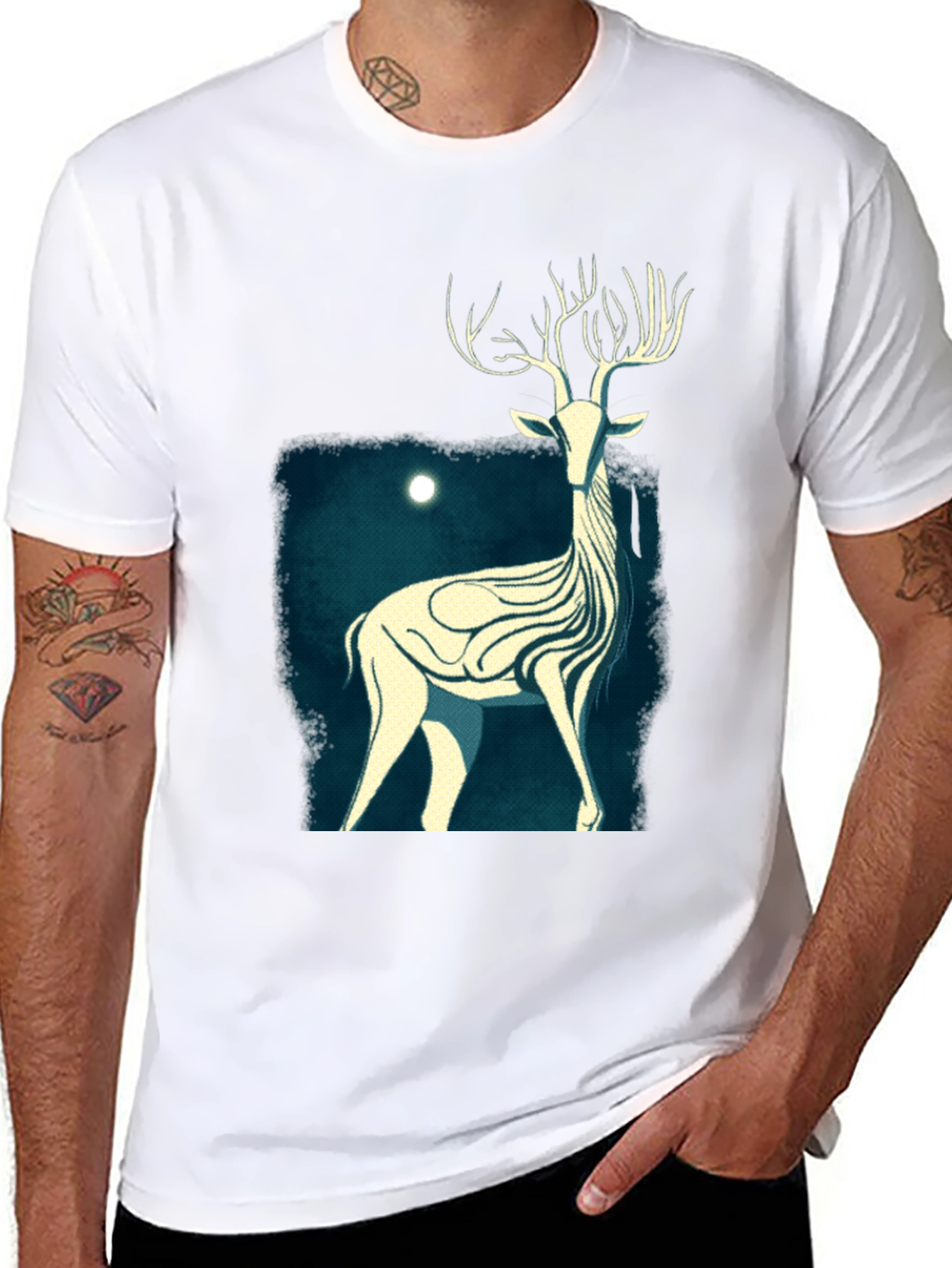 Black Mystic Stag Graphic Tee - Black Cotton T-Shirt view 8