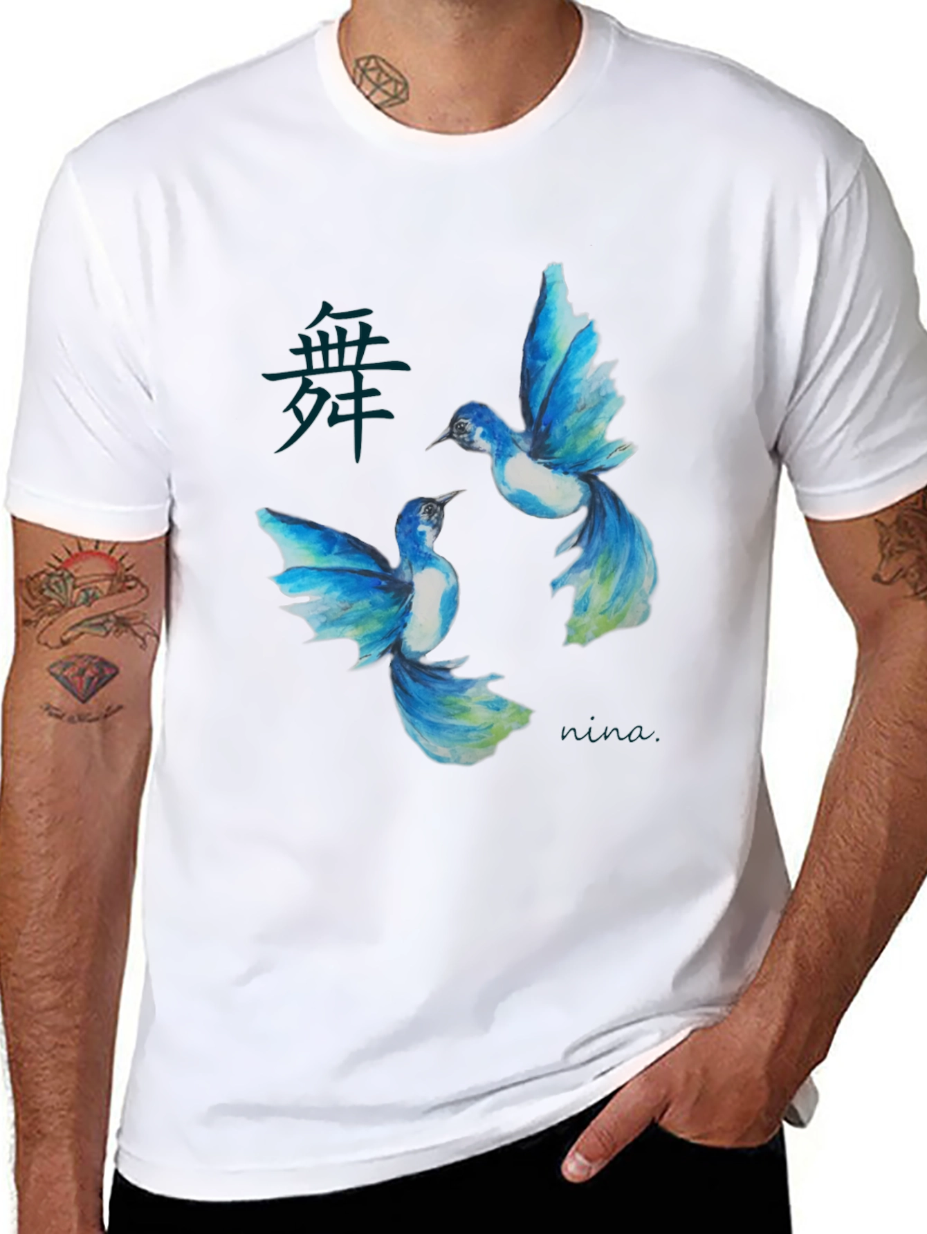Black Watercolor Bird Graphic Black T-Shirt view 8