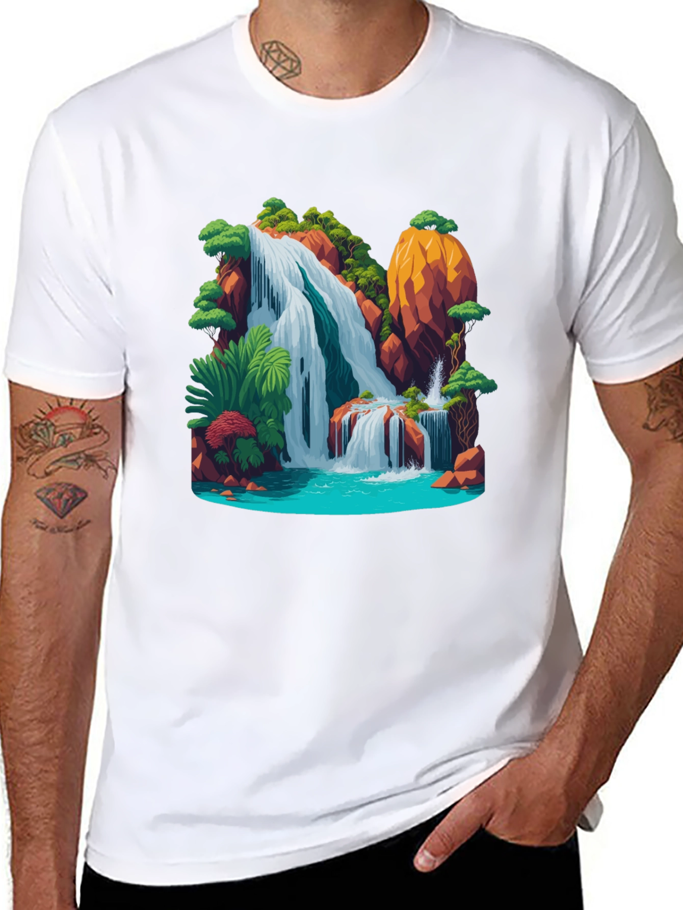 Black Waterfall Graphic Black T-Shirt view 8