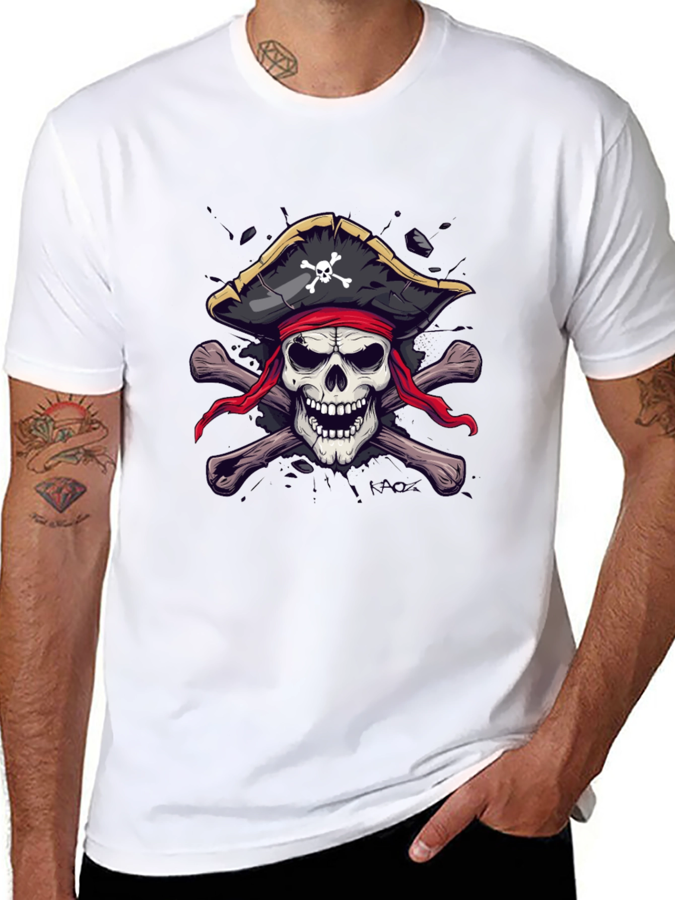 Black Pirate Skull Graphic T-Shirt - Black Crew Neck view 8
