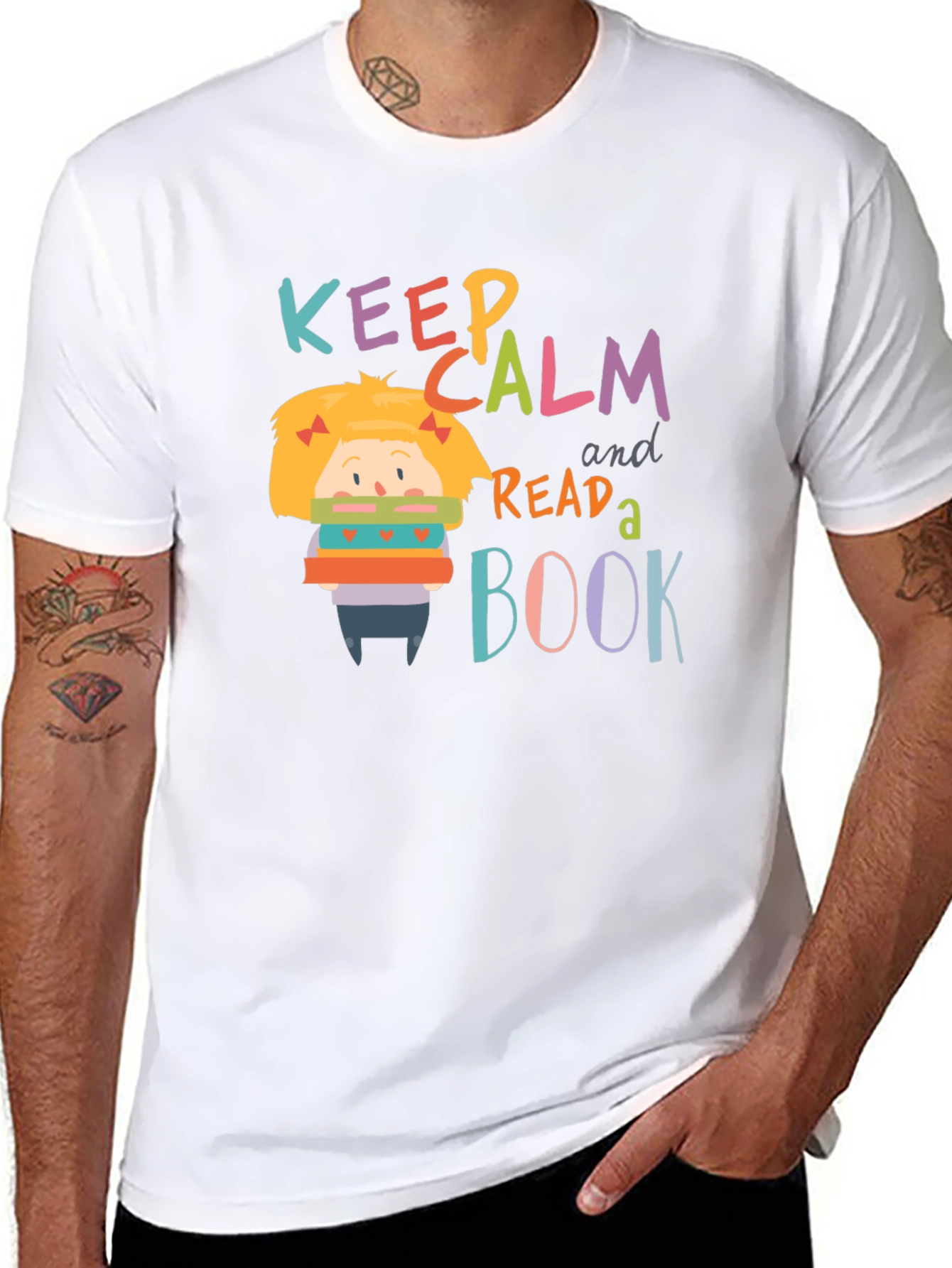 Black Keep Calm and Read a Book Graphic Tee view 8