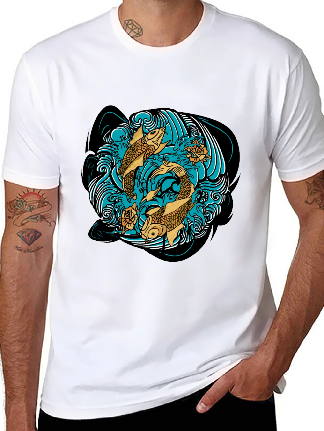 Black Koi Fish T-Shirt Graphic Design view 8
