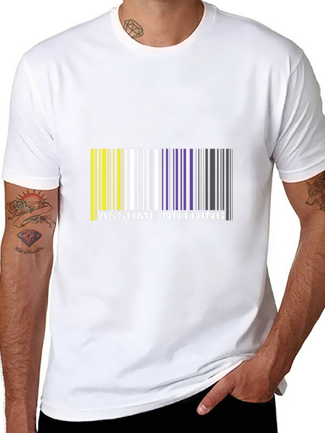 Black Assume Nothing Barcode T-Shirt - Unique Graphic Tee view 8