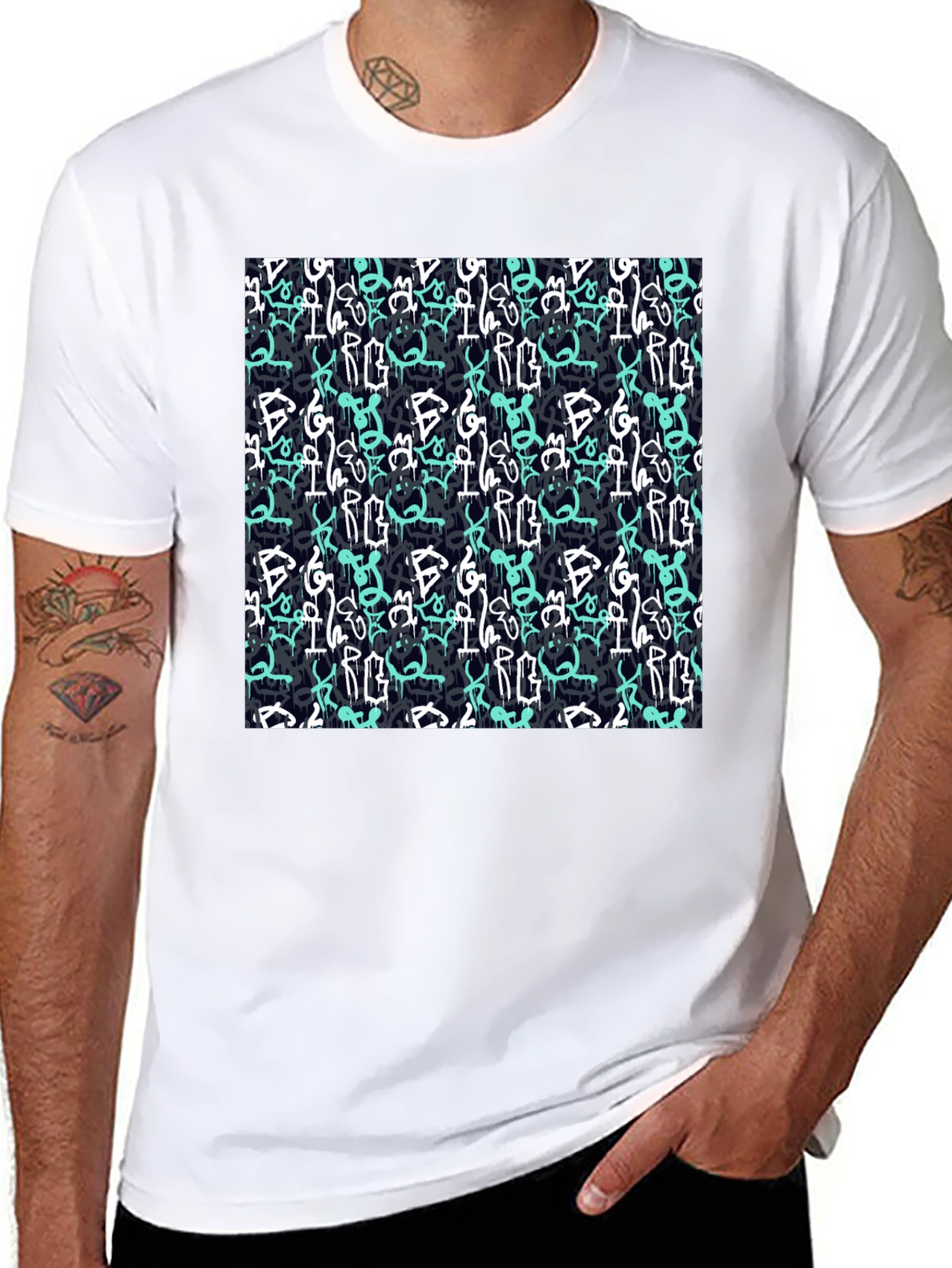 Black Graffiti Pattern Black T-Shirt view 8