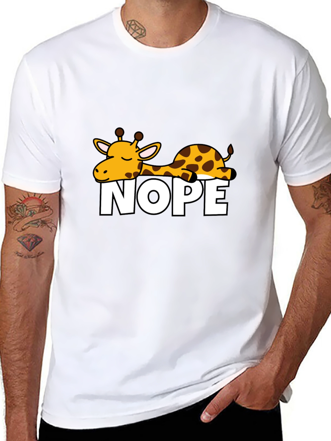 Black Nope Giraffe Graphic Tee - Unisex Black T-Shirt view 8