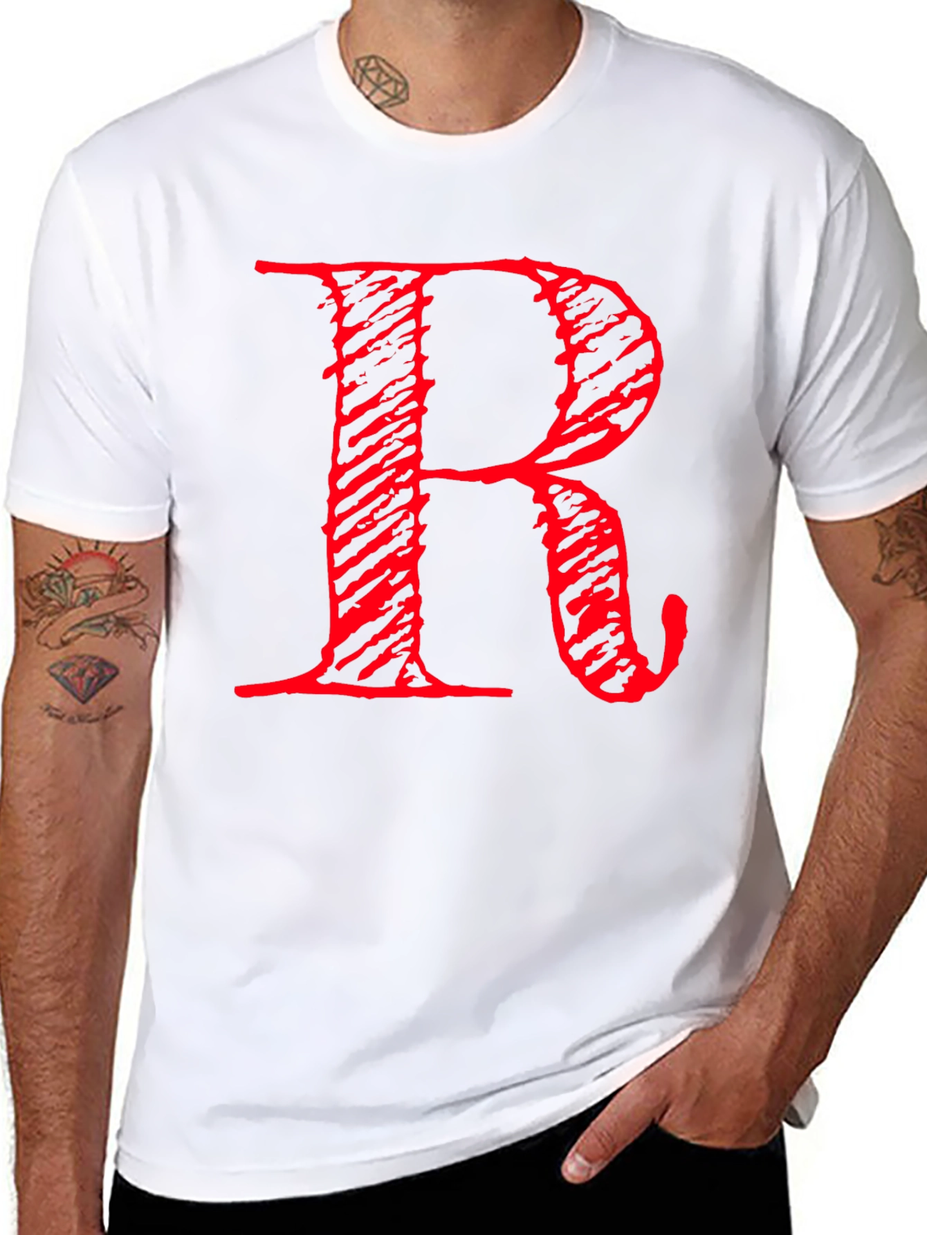 Black Bold Red R Graphic Print Black T-Shirt view 8