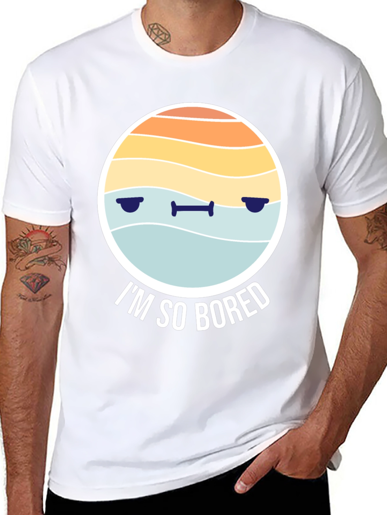 Black Bored Emoji Graphic T-Shirt - Unisex Black Tee view 8