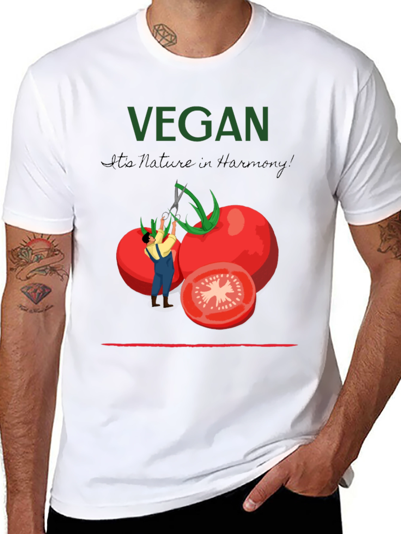 Black Vegan Tomato Graphic T-Shirt - Nature in Harmony view 8