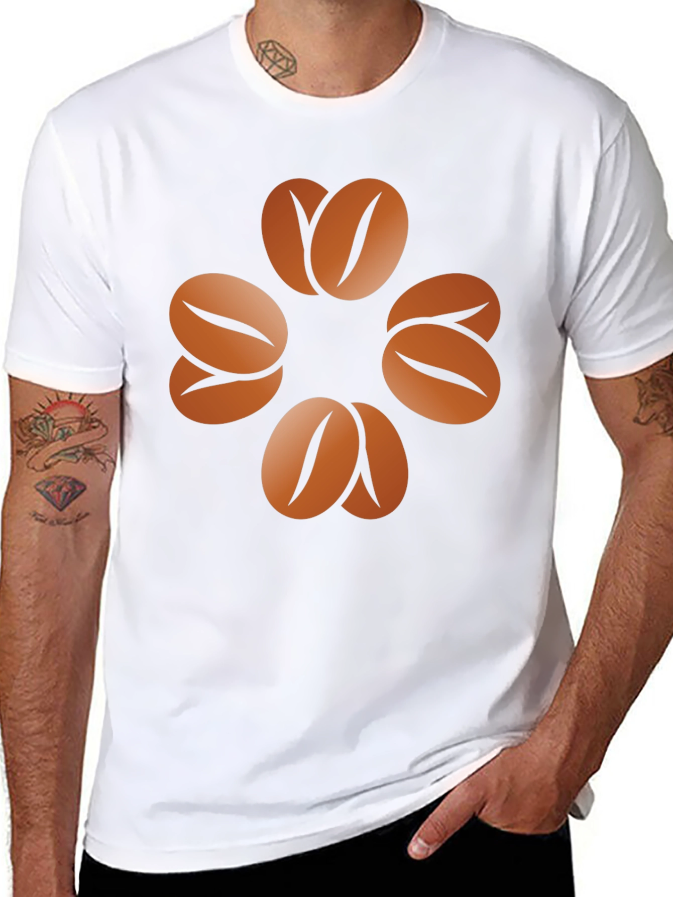 Black Coffee Bean Clover T-Shirt - Unisex Graphic Tee view 8