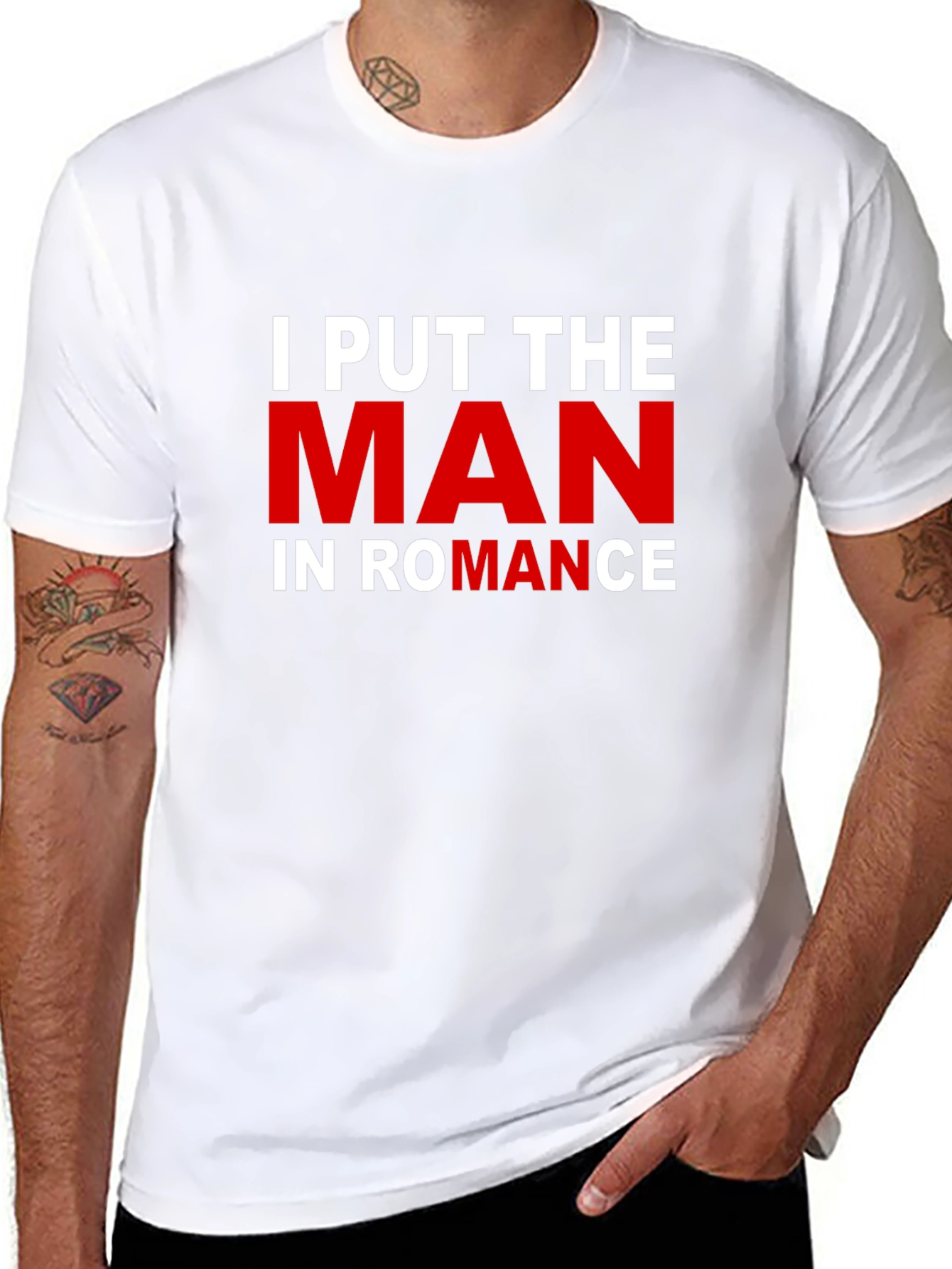 Black I Put the MAN in ROMANCE T-Shirt view 8