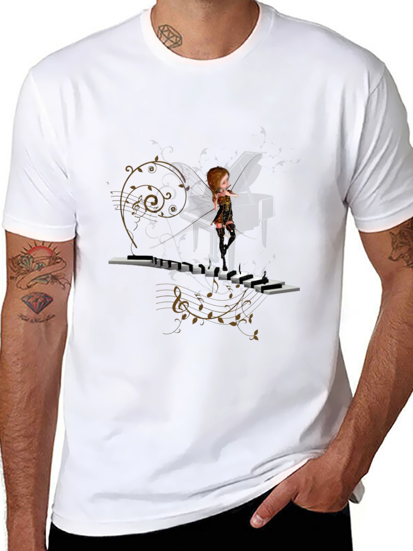 Black Piano Fairy Black T-Shirt view 8