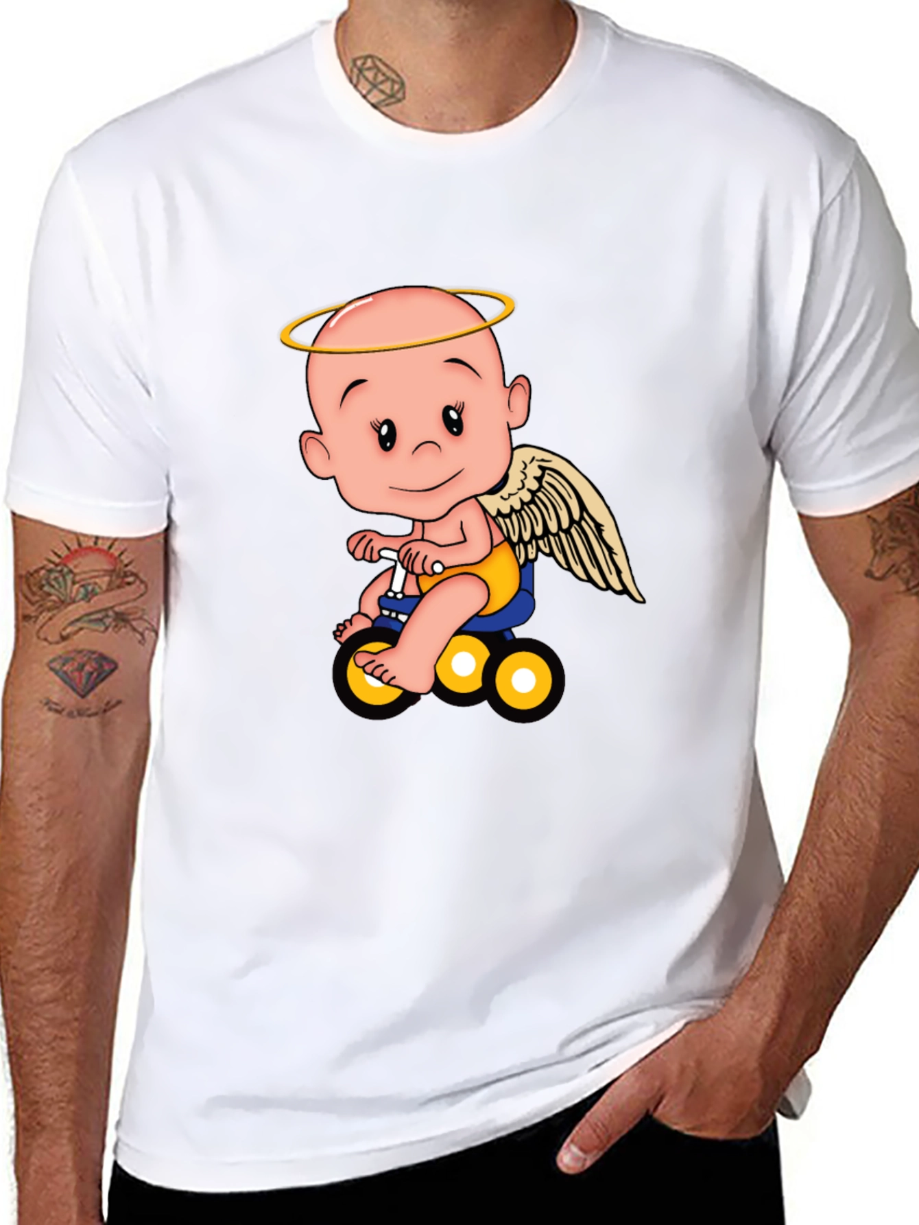 Black Angel Baby on Bike Graphic Tee - Black view 8