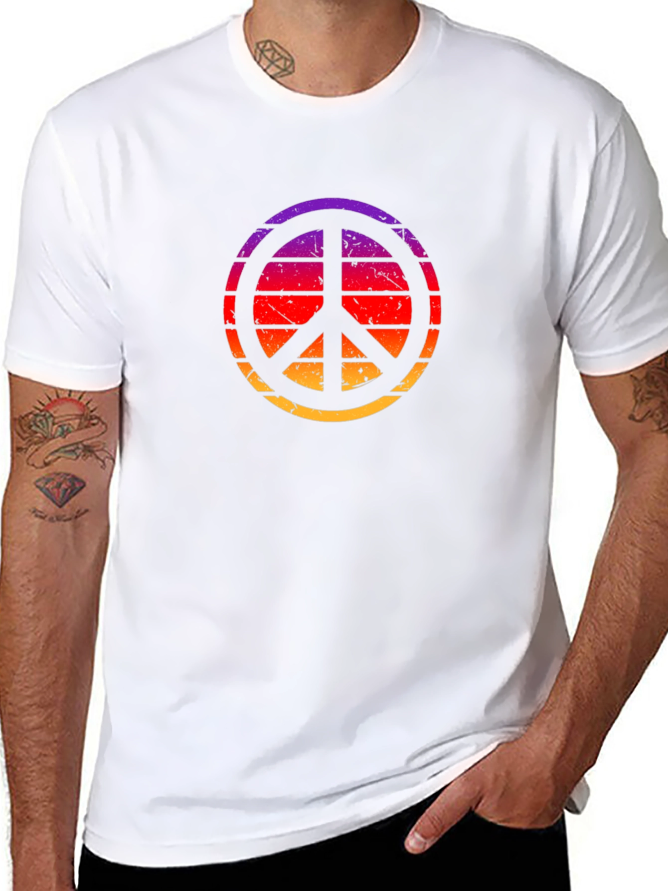 Black Retro Sunset Peace Sign Black T-Shirt view 8