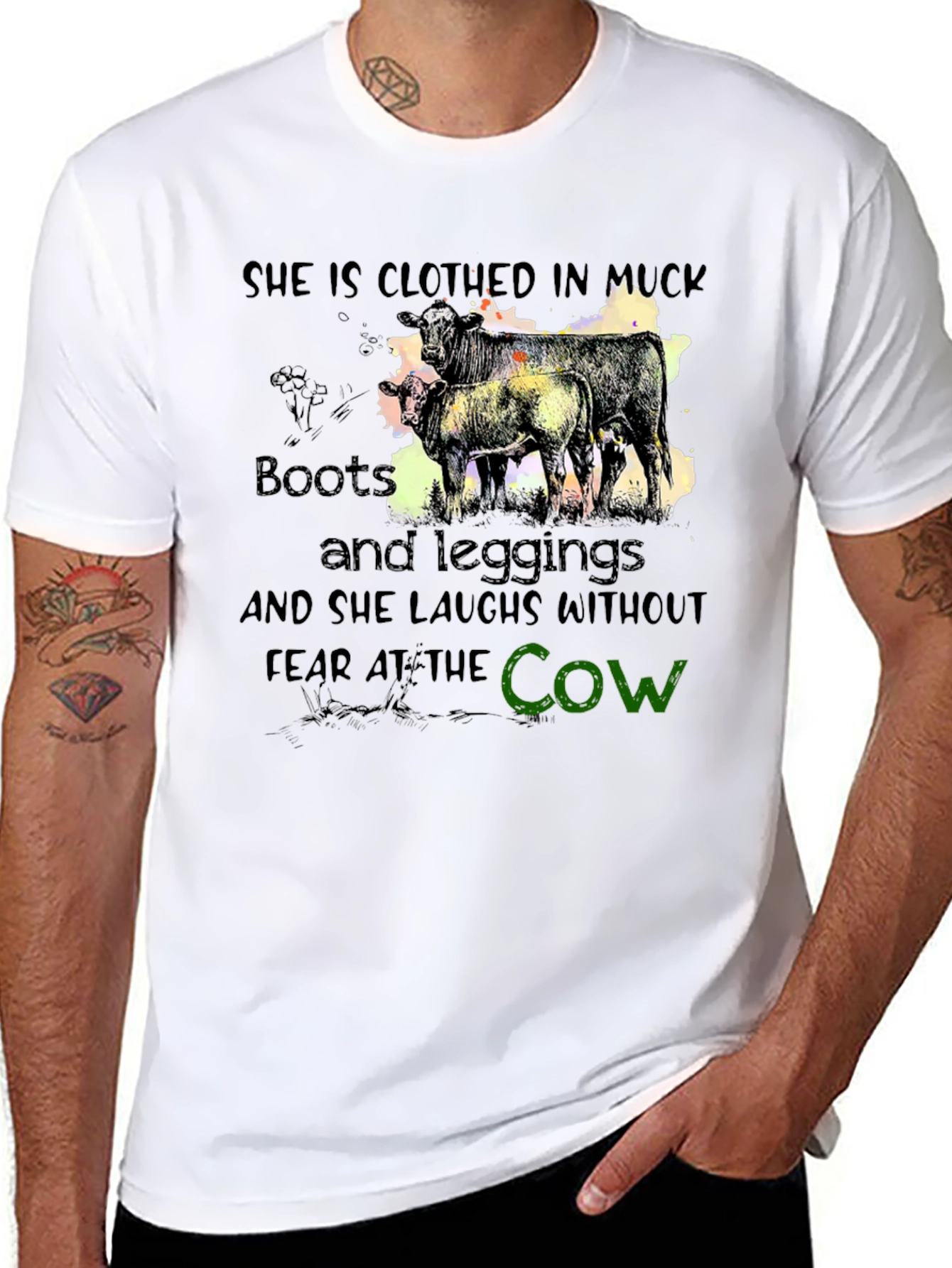 Black Muck Boots and Leggings Cow Graphic T-Shirt view 8